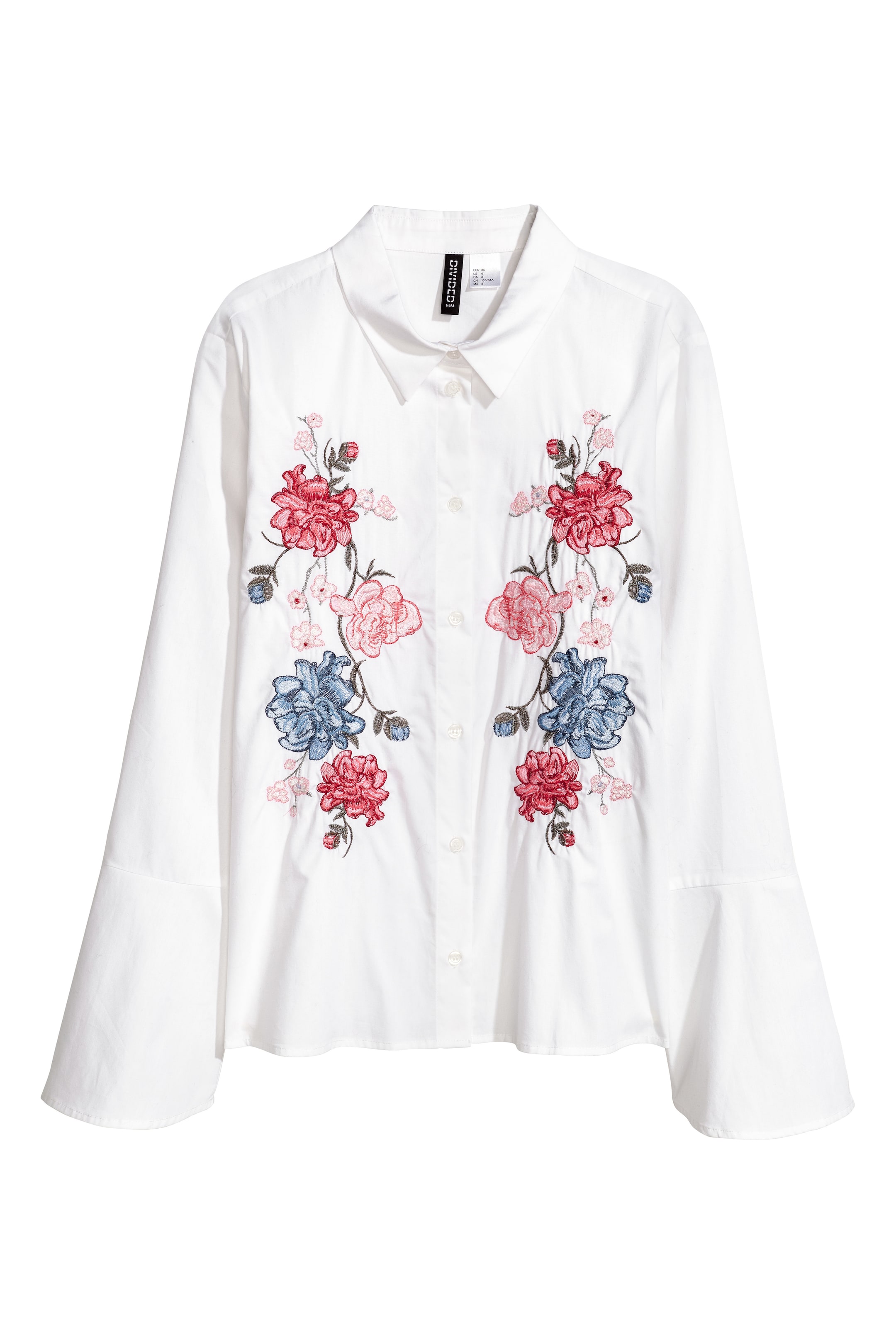 View larger image: Shirt with flared sleeves - White/Flowers - Ladies | H&M GB 1