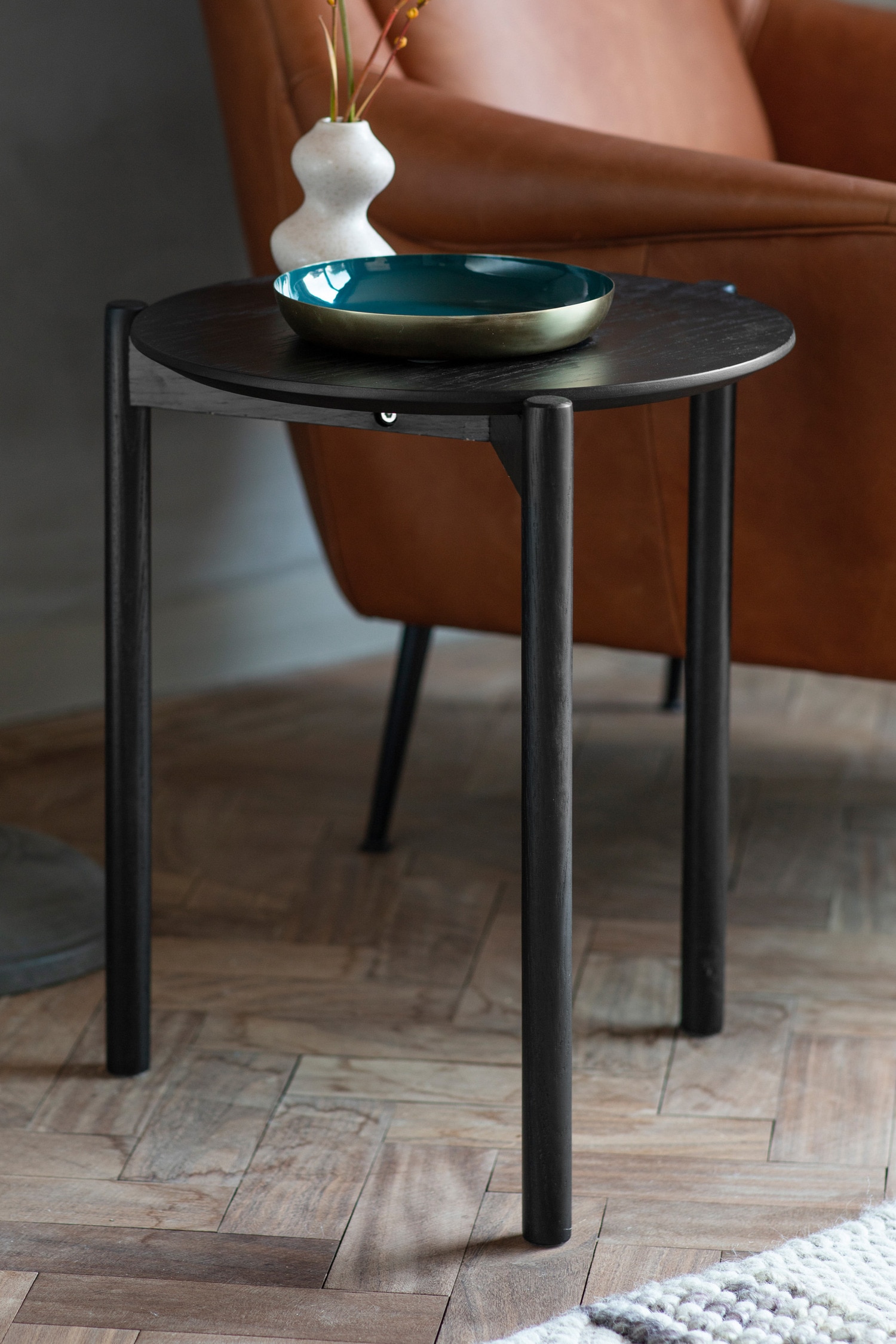 Wood Veneer Side Table - Black/Natural
