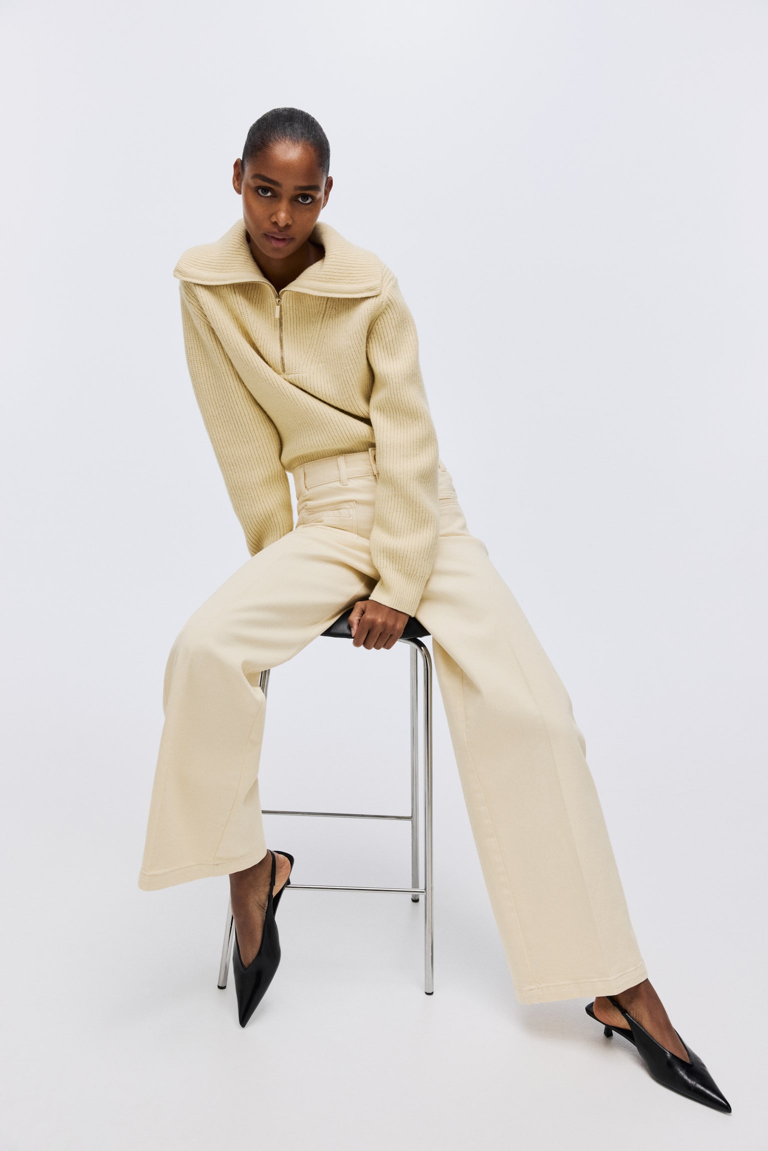 寬鬆高腰牛仔褲 - 淡黃色/丹寧藍/深丹寧藍/白色 - 9