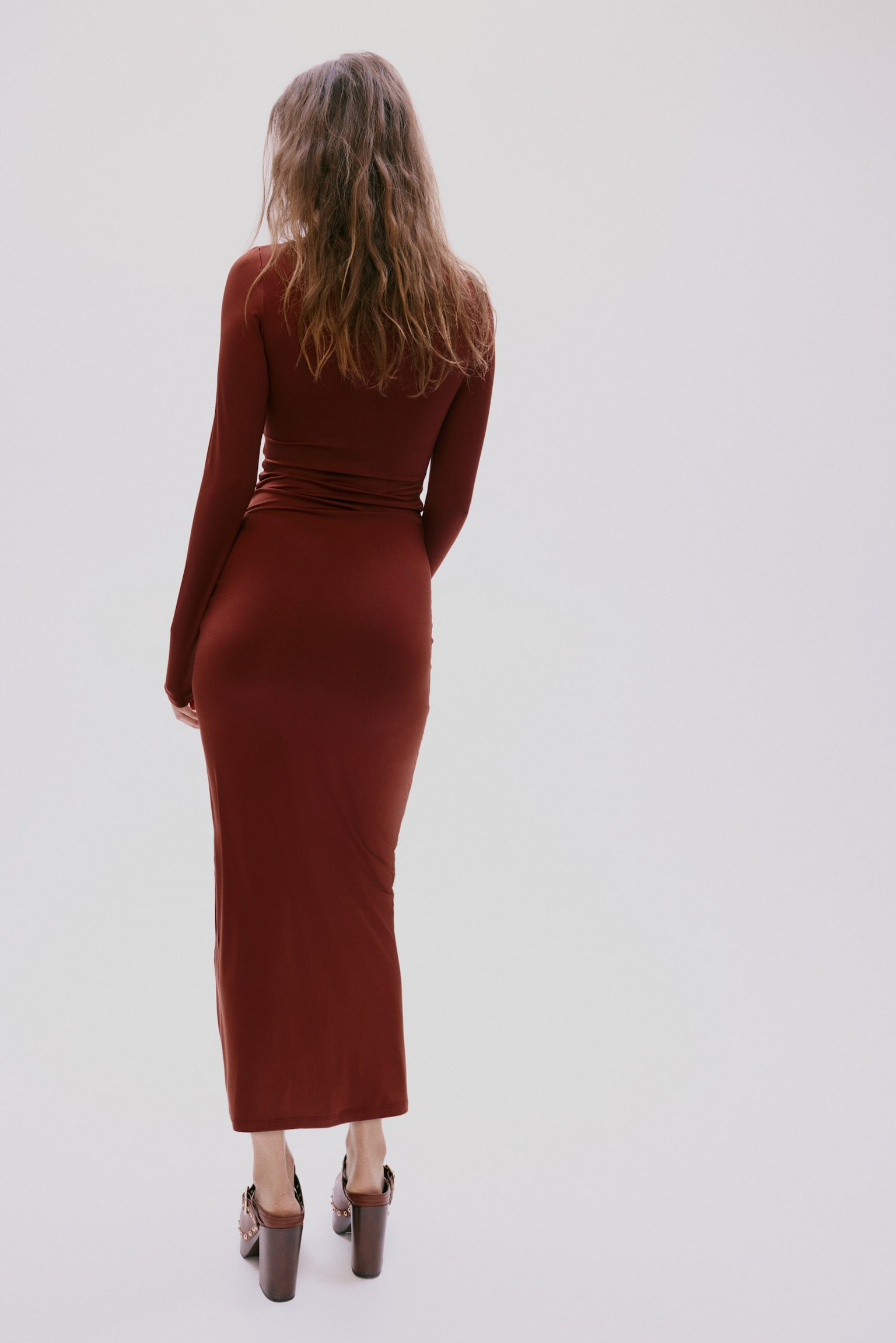 Draped jersey dress - Rust brown/Black - 4