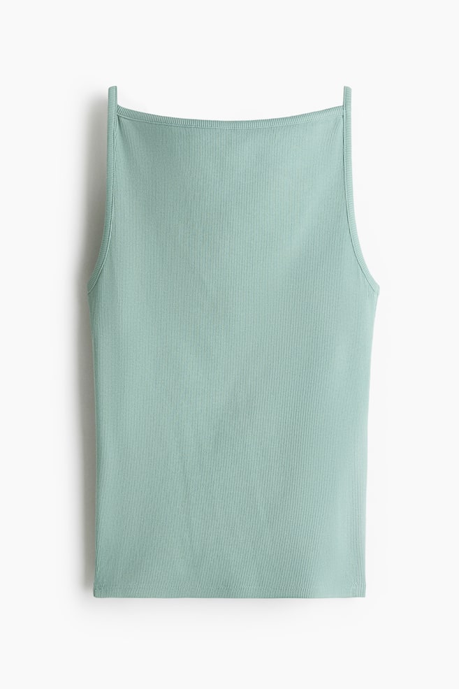 Ribbed Tank Top - Dusty turquoise/Cream/Brown - 1