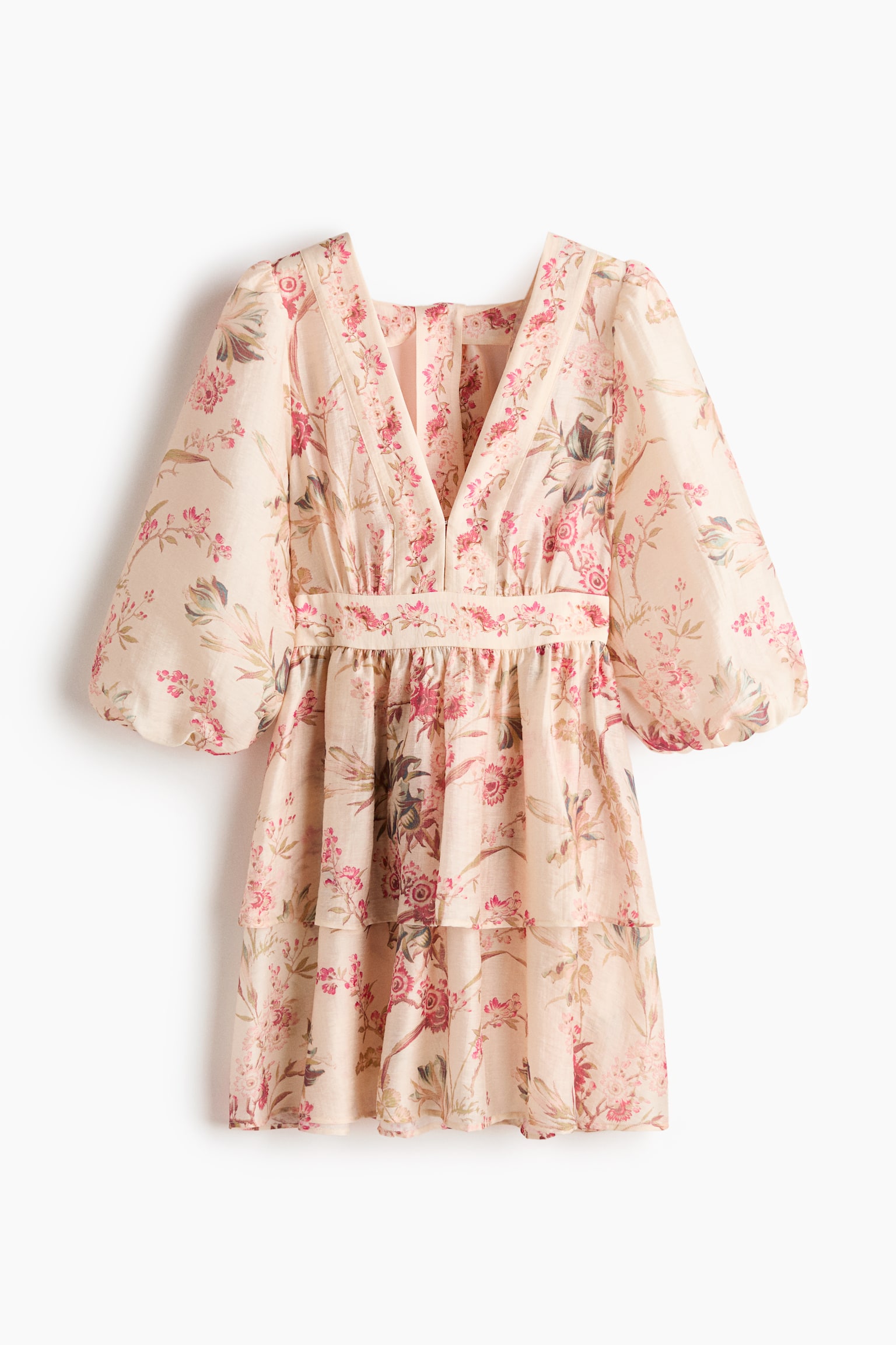 Robe en lin mélangé - Beige clair/fleuri/Noir/fleuri - 1