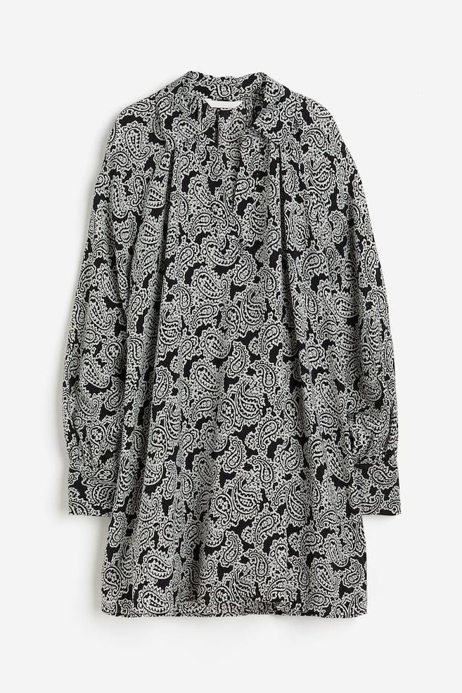 Abito a tunica con maniche a palloncino - Nero/motivi cashmere - 1