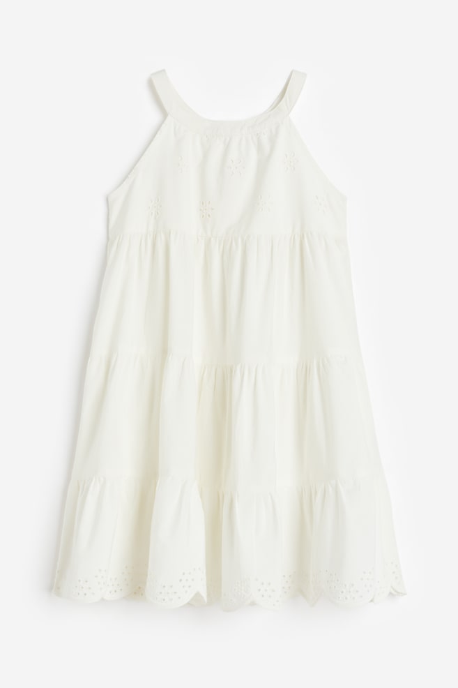 Neckholder-Kleid mit Broderie Anglaise - Weiß - 2