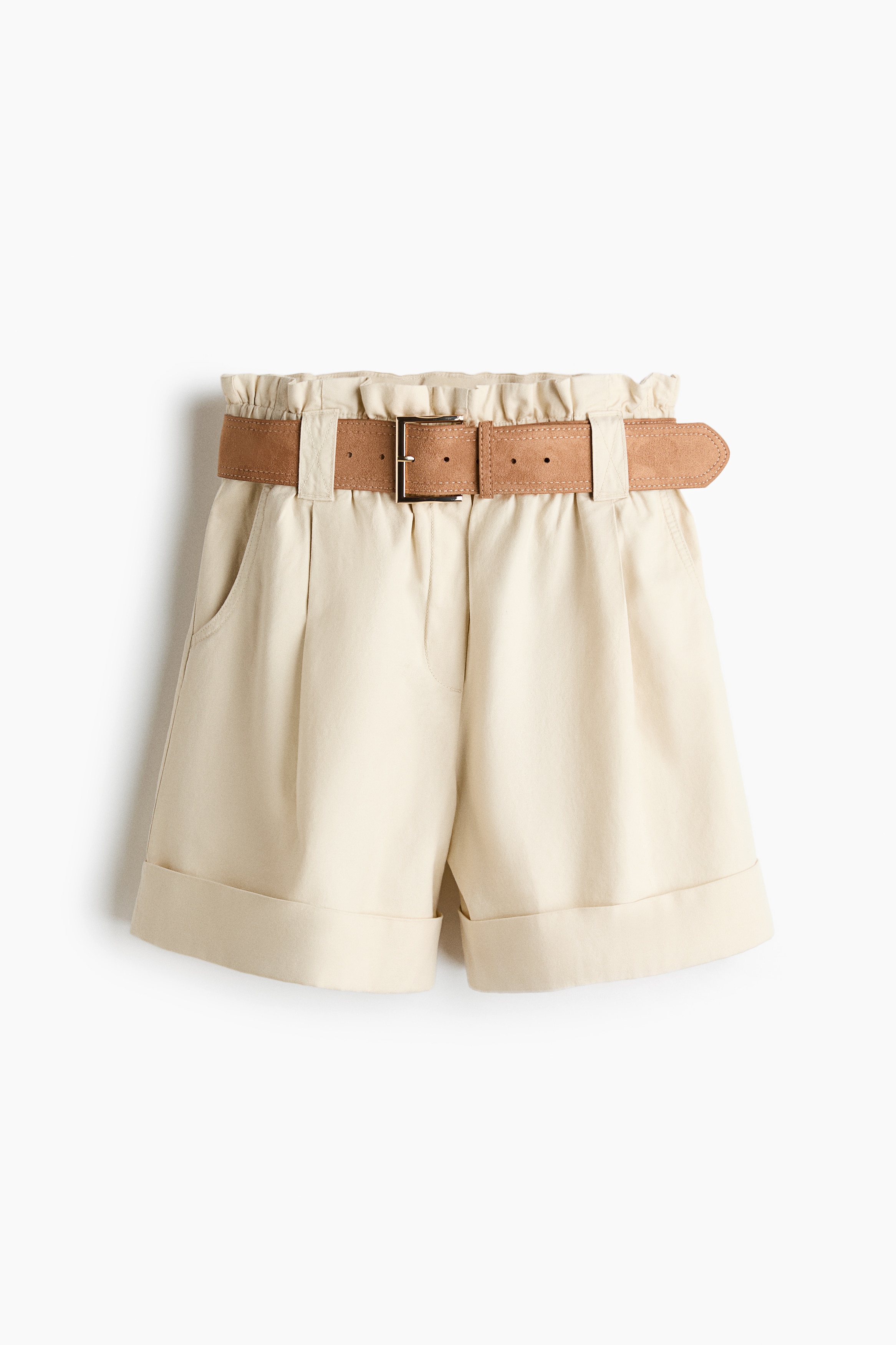 リネンブレンド ペーパーバッグショートパンツ - ライトベージュ
