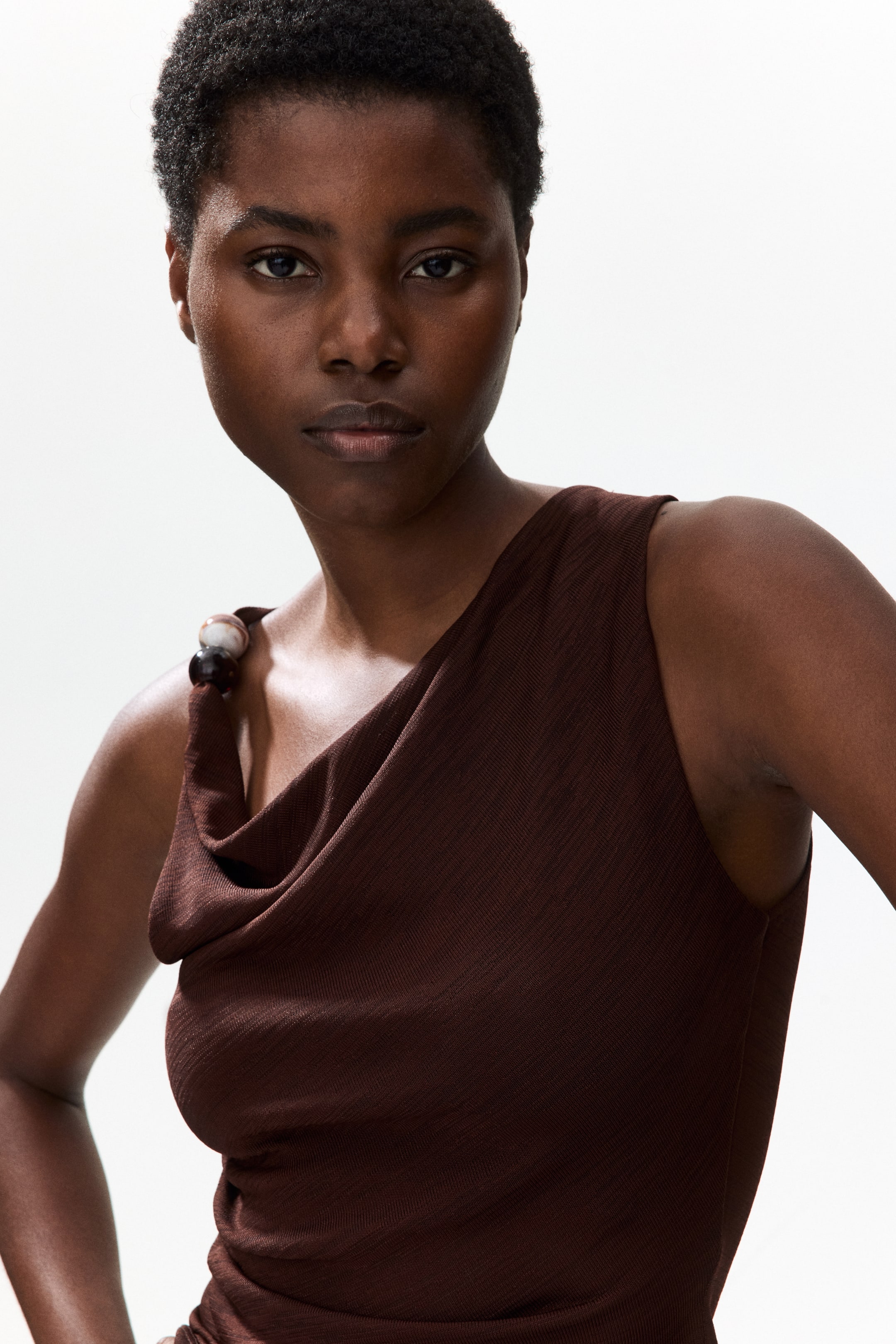 Beaded-Detail Draped Top
