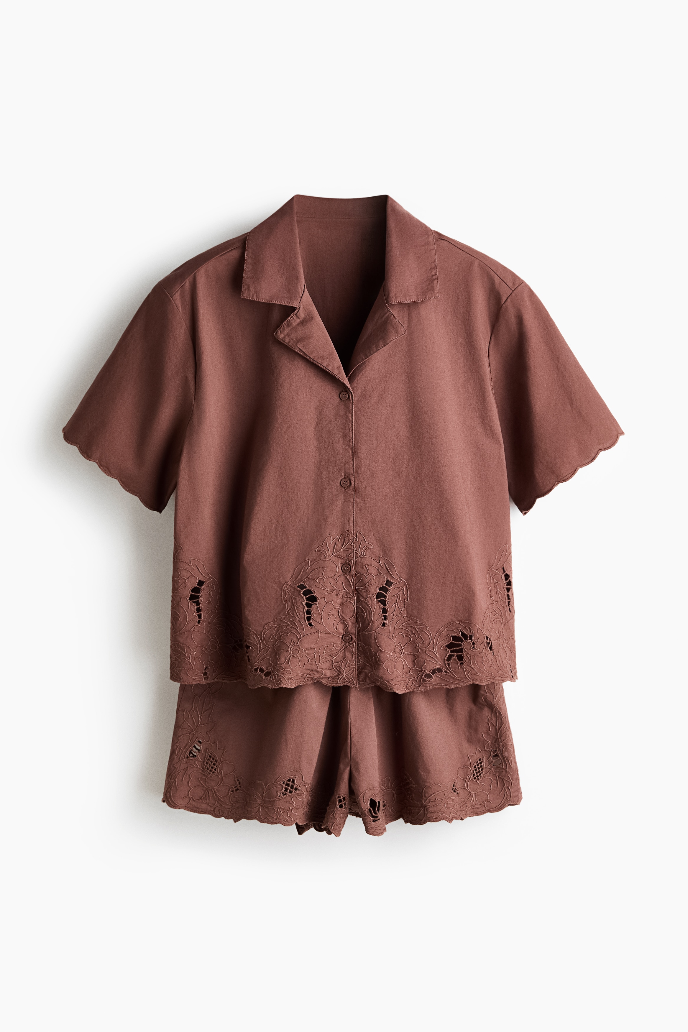 Broderie anglaise pyjamas - Dusty red/White