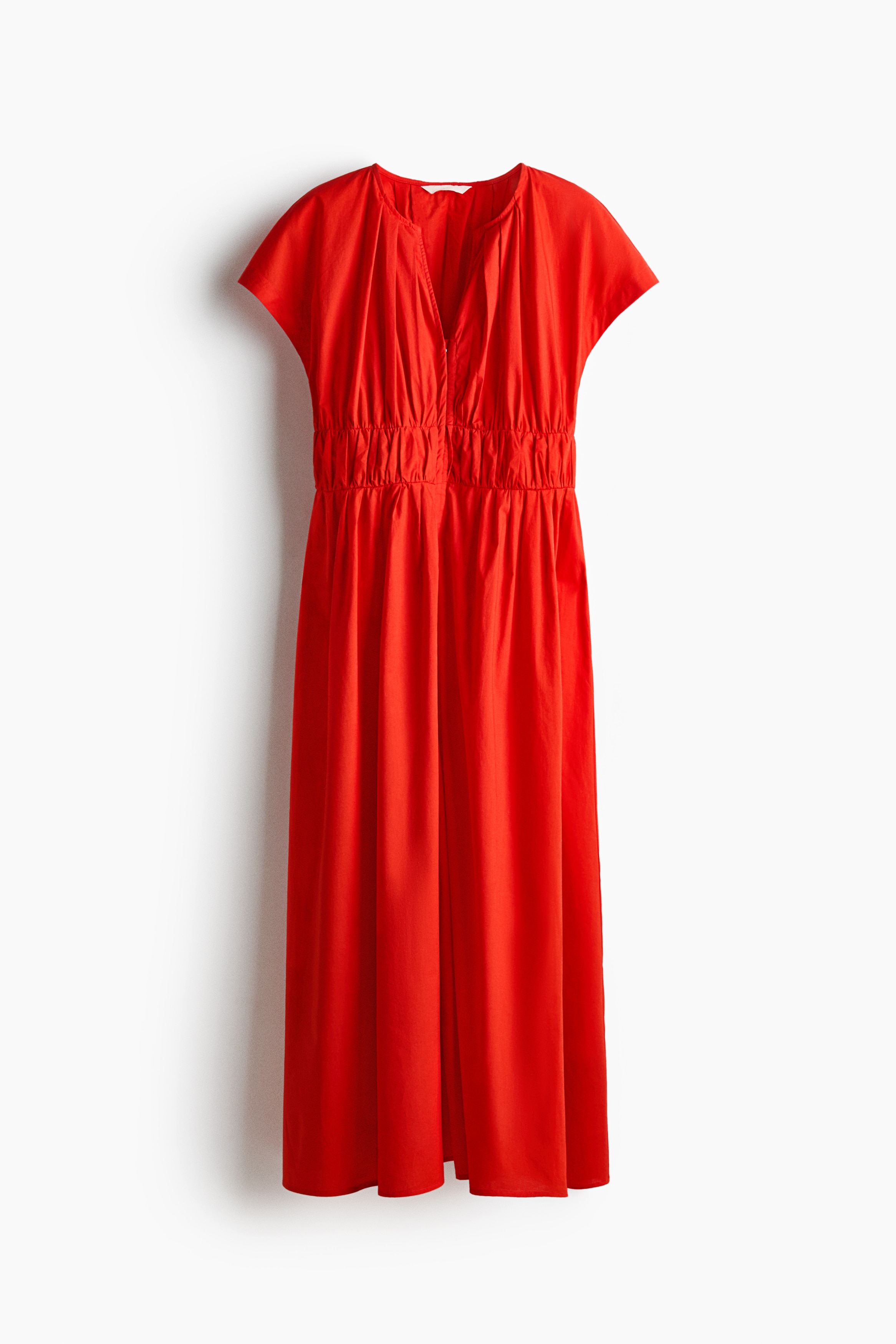 Cotton midi dress - Bright red/Navy blue