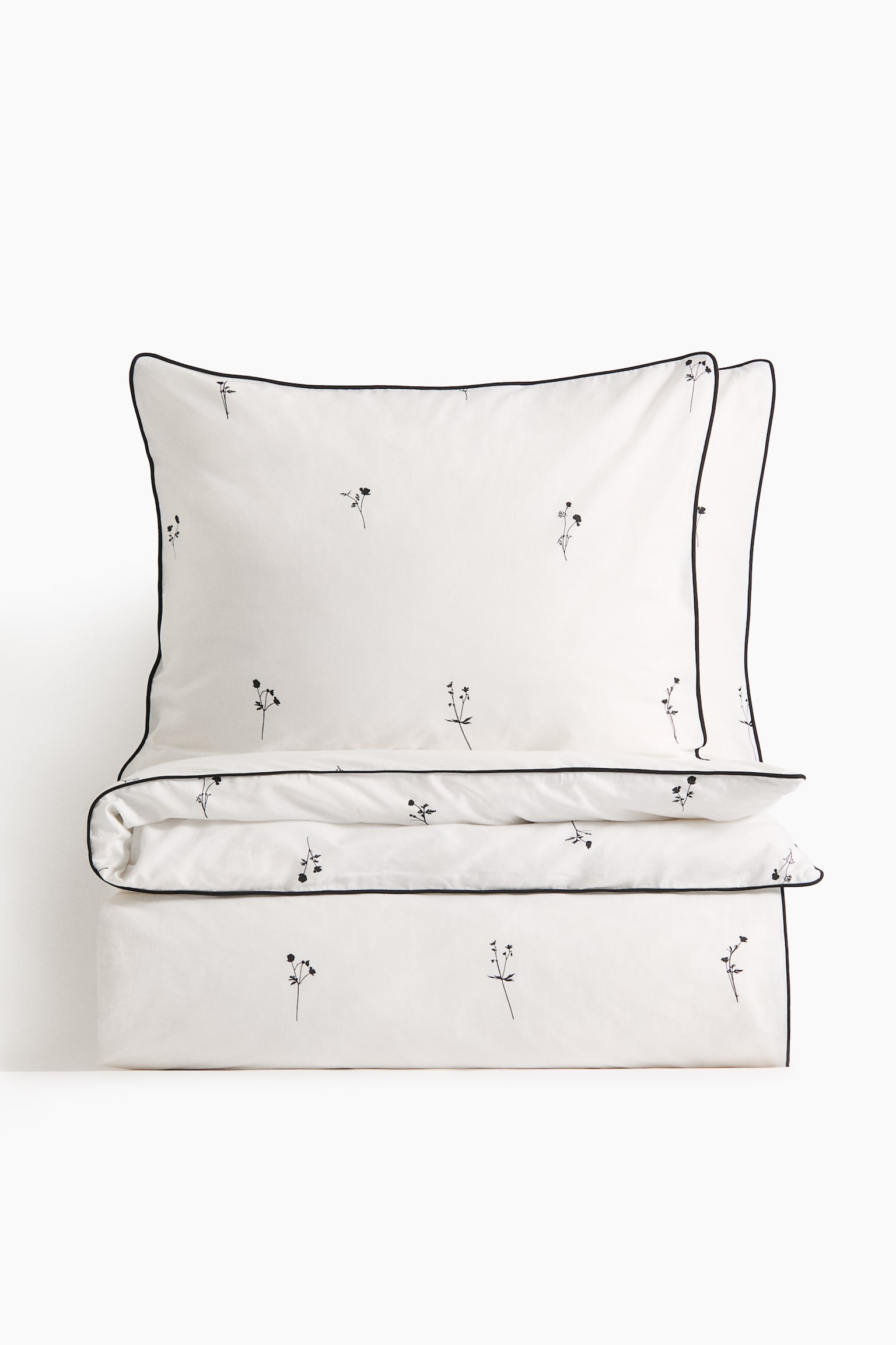 Parure de couette King size en coton à motif - Noir/fleuri/Crème/fleuri