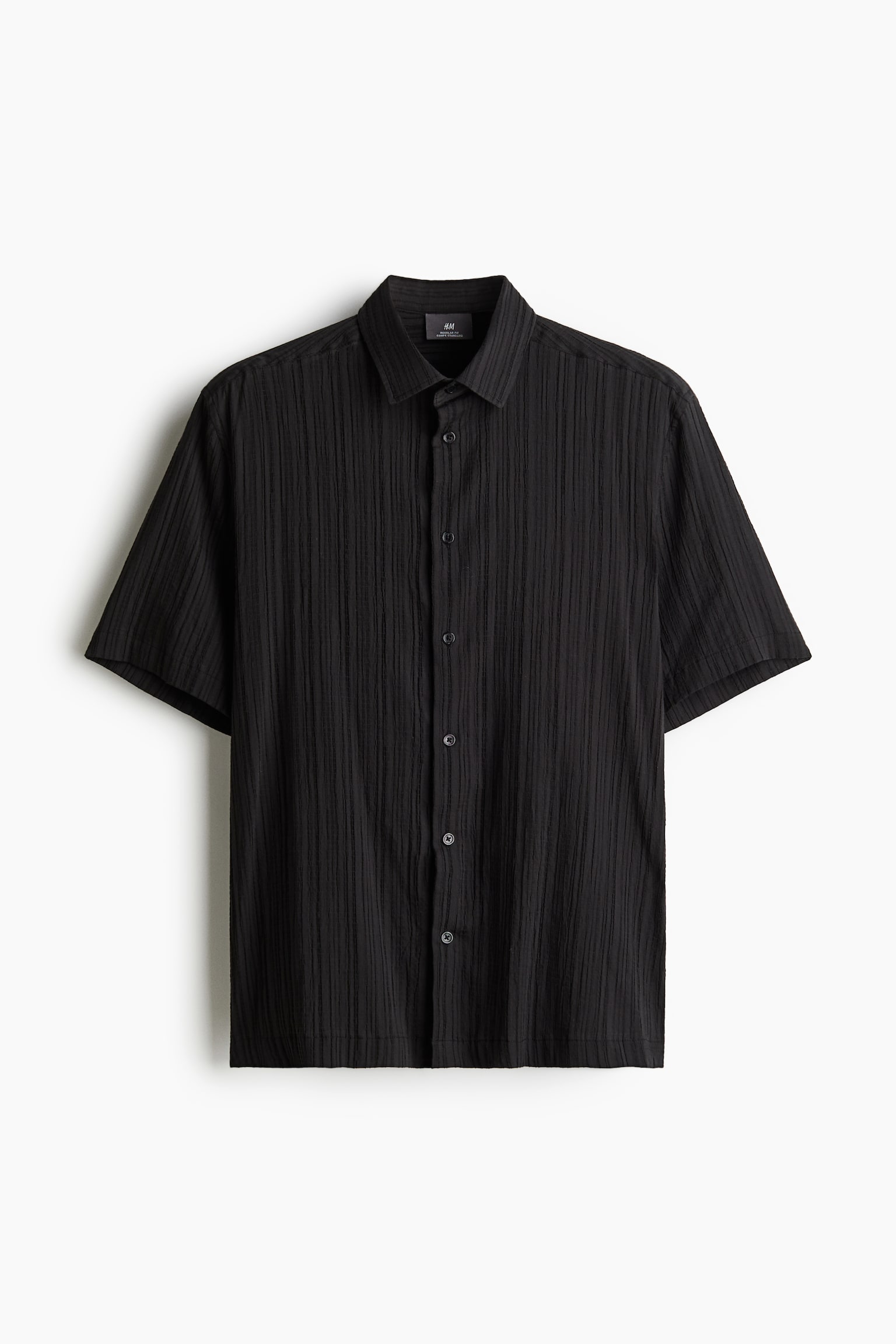 Regular Fit Textured Short Sleeve Shirt - Black/White - 2