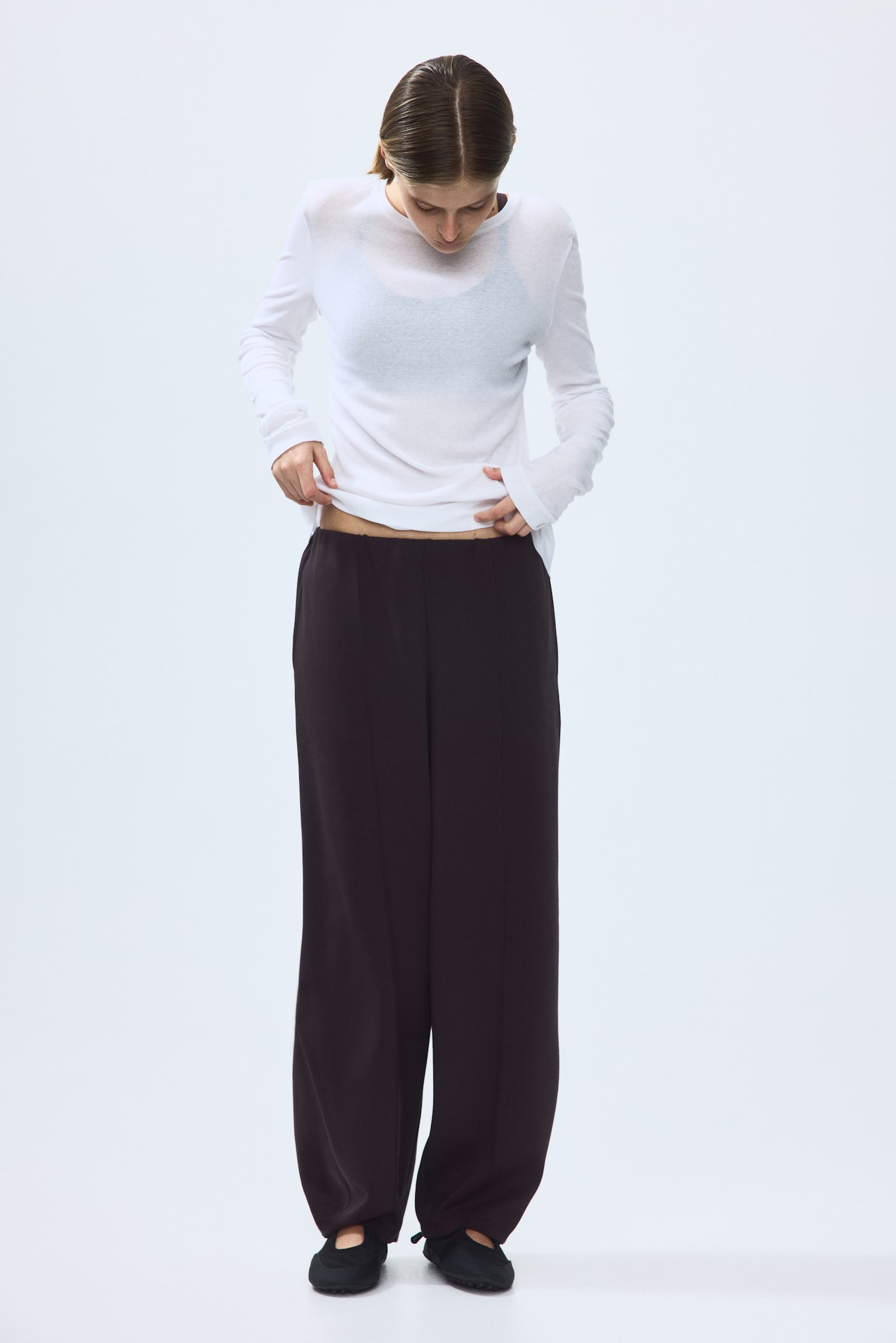 Женские брюки H&M Viscose-Blend Barrel-Leg, цвет: Тёмный коричневый — фото 5