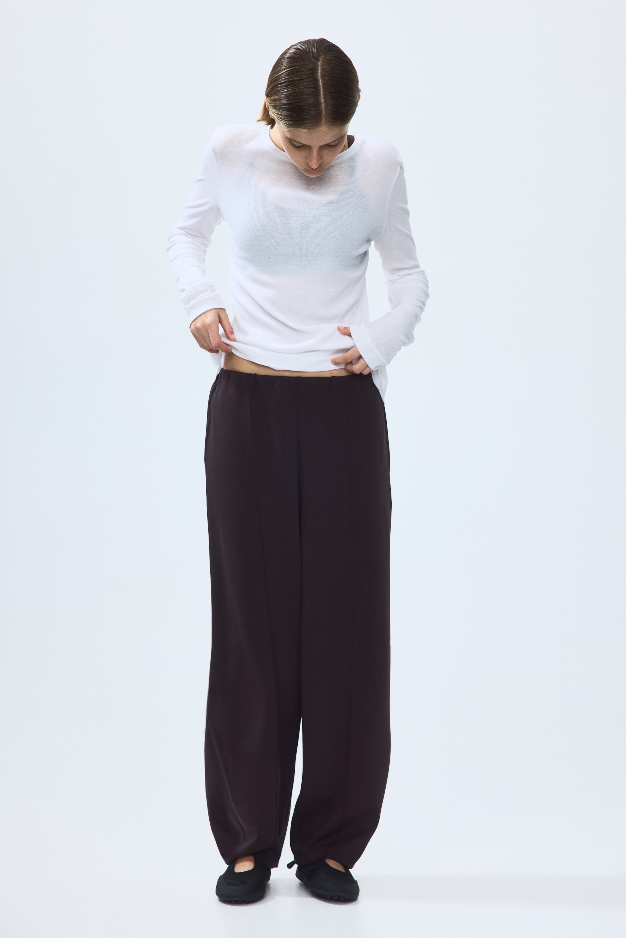 Viscose-Blend Barrel-Leg Pants