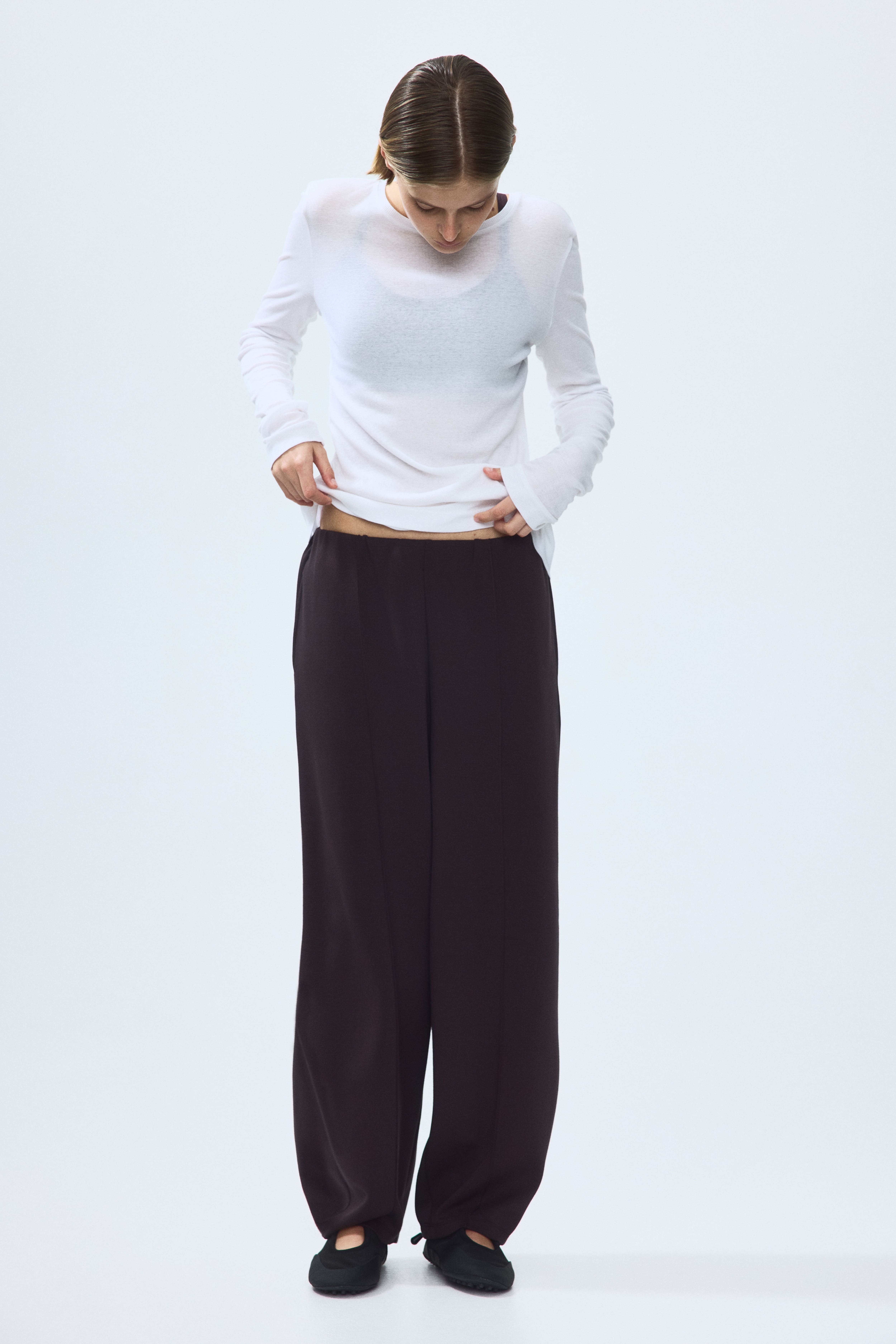 Viscose-Blend Barrel-Leg Pants