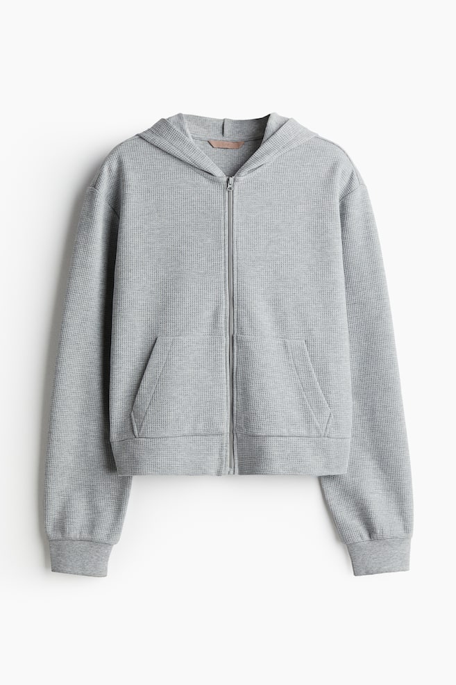 Veste gaufrée avec capuchon et glissière - Gris clair chiné/Quasi noir - 1