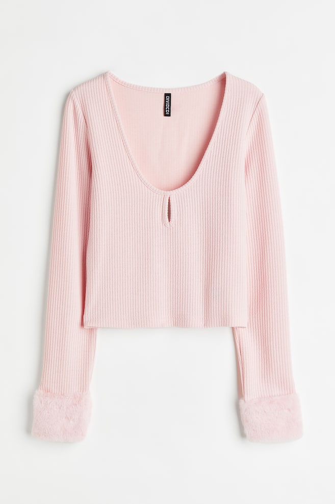 Long-sleeved ribbed top - Light pink - 1