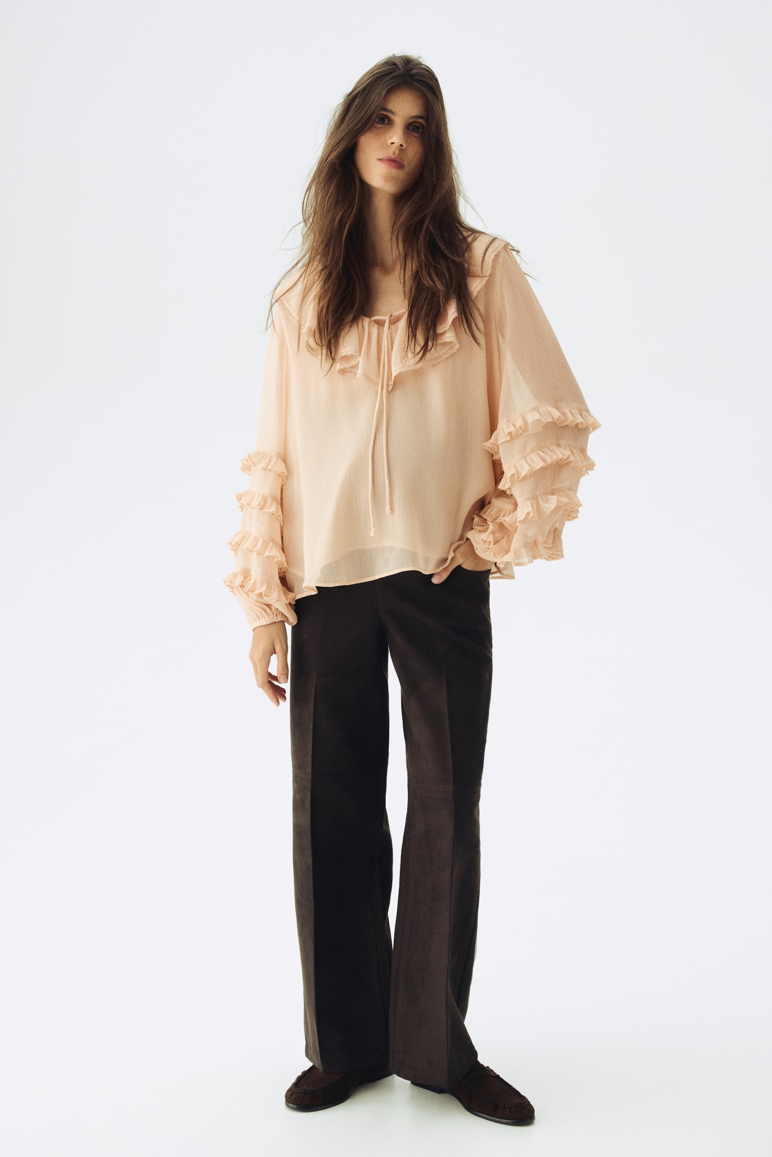 MAMA Frill-trimmed chiffon blouse - Beige - 6