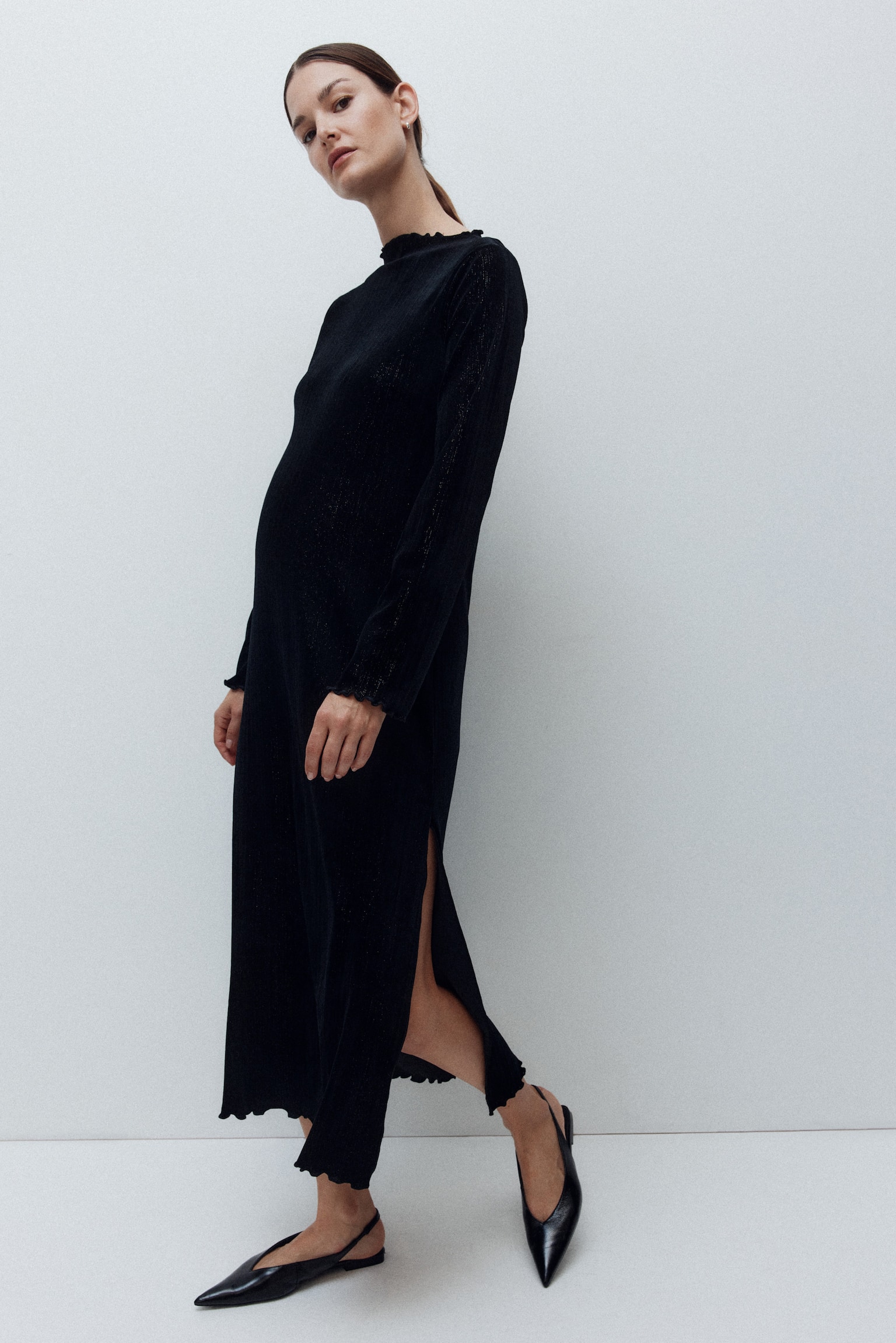 MAMA Glittery velour dress - Μαύρο/Σκούρο καφέ - 4