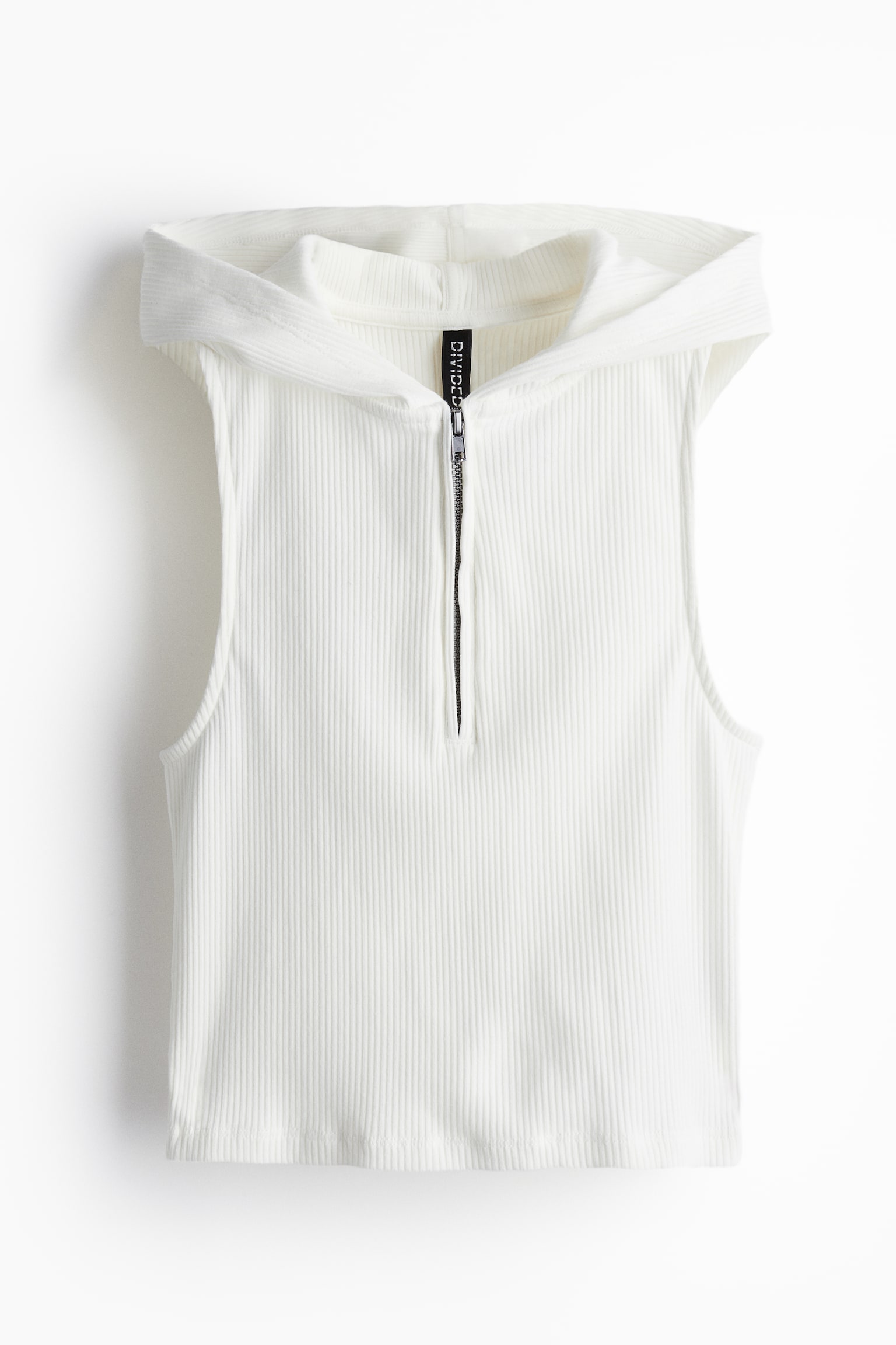 Ribbed sleeveless hoodie - Cream/Black/Dark greige - 2