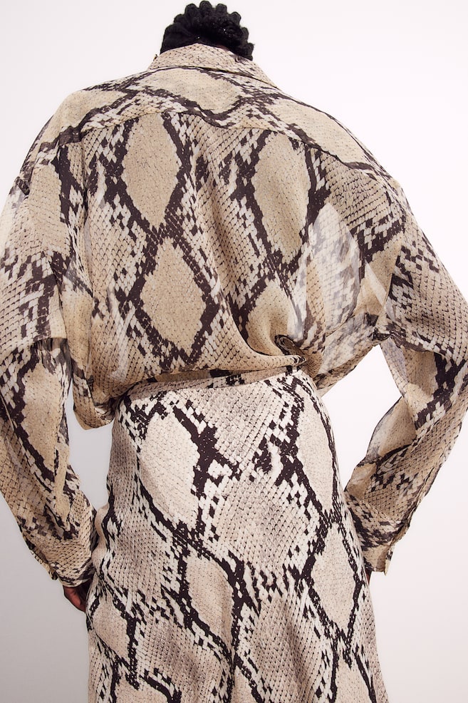 Sheer blouse - Beige/Snakeskin-patterned/Black - 4