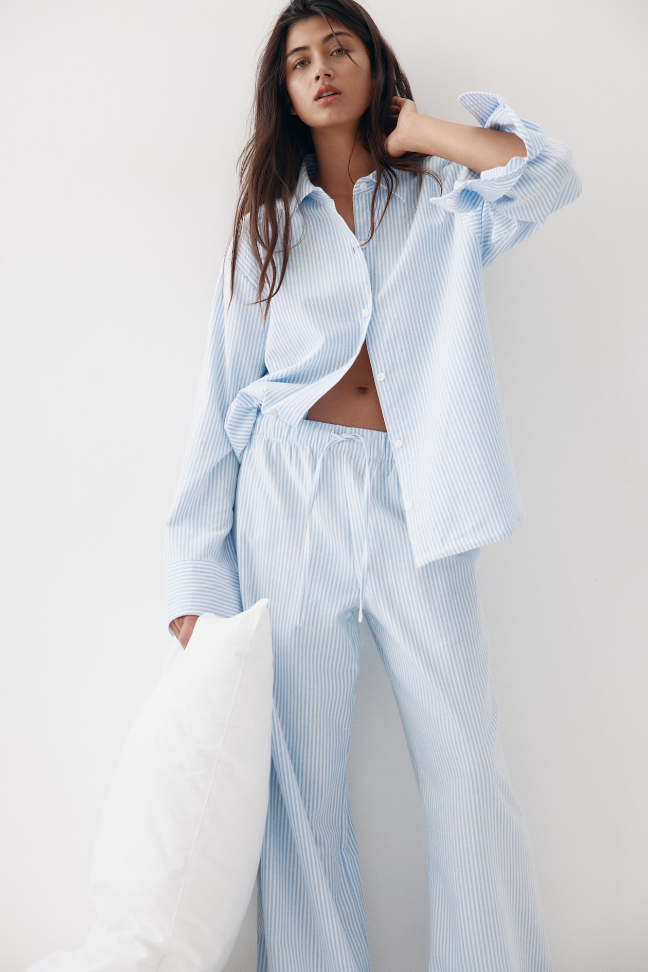 Cotton flannel pyjamas - Bleu clair/rayé - FEMME | H&M FR