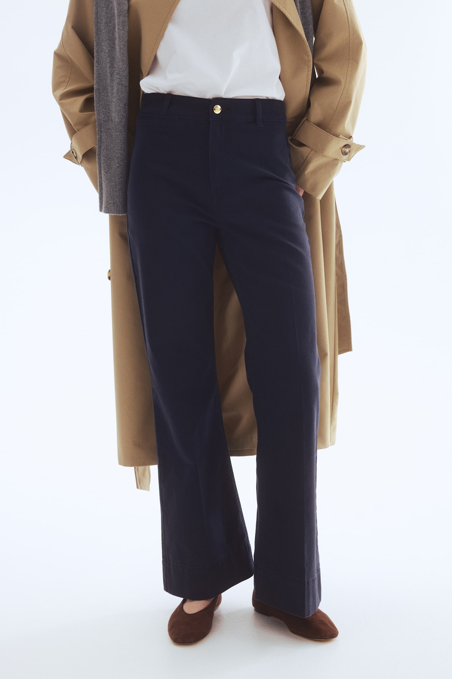 מכנסי קנבס מתרחבים - כחול נייבי - 5