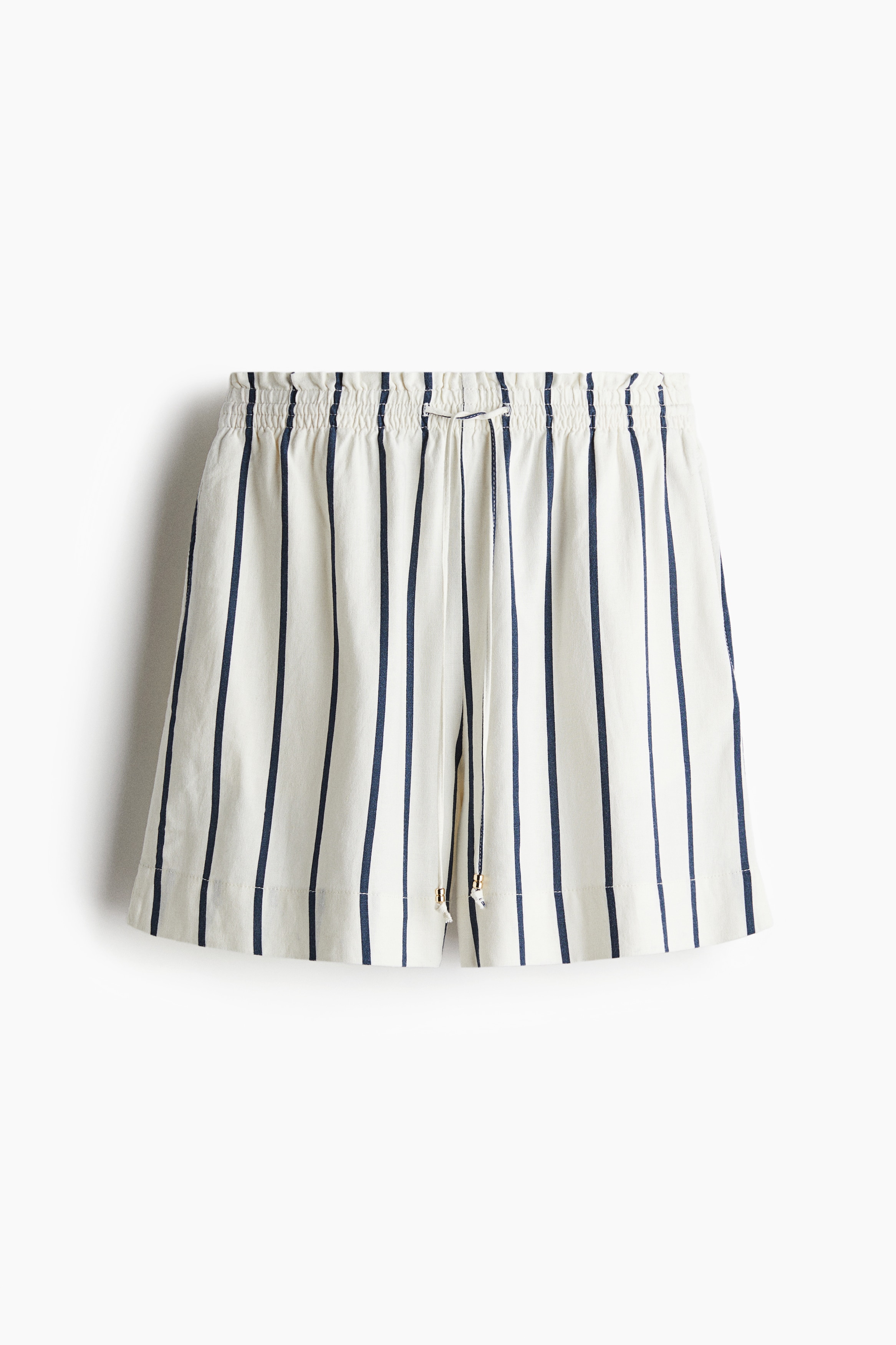 Short en lin mélangé avec cordon de serrage - Blanc/rayures marine/Beige/Noir
