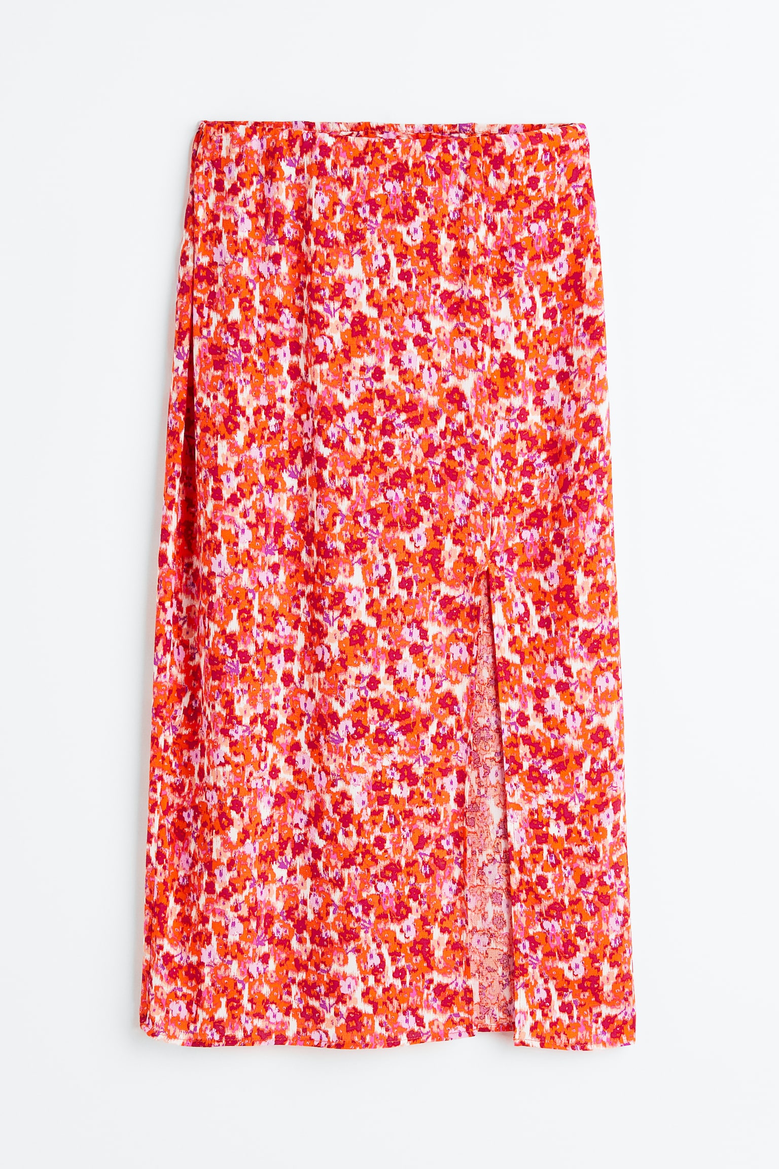 Viscose Blend Crêpe Skirt - Coral/Floral/Coral/Check - 1