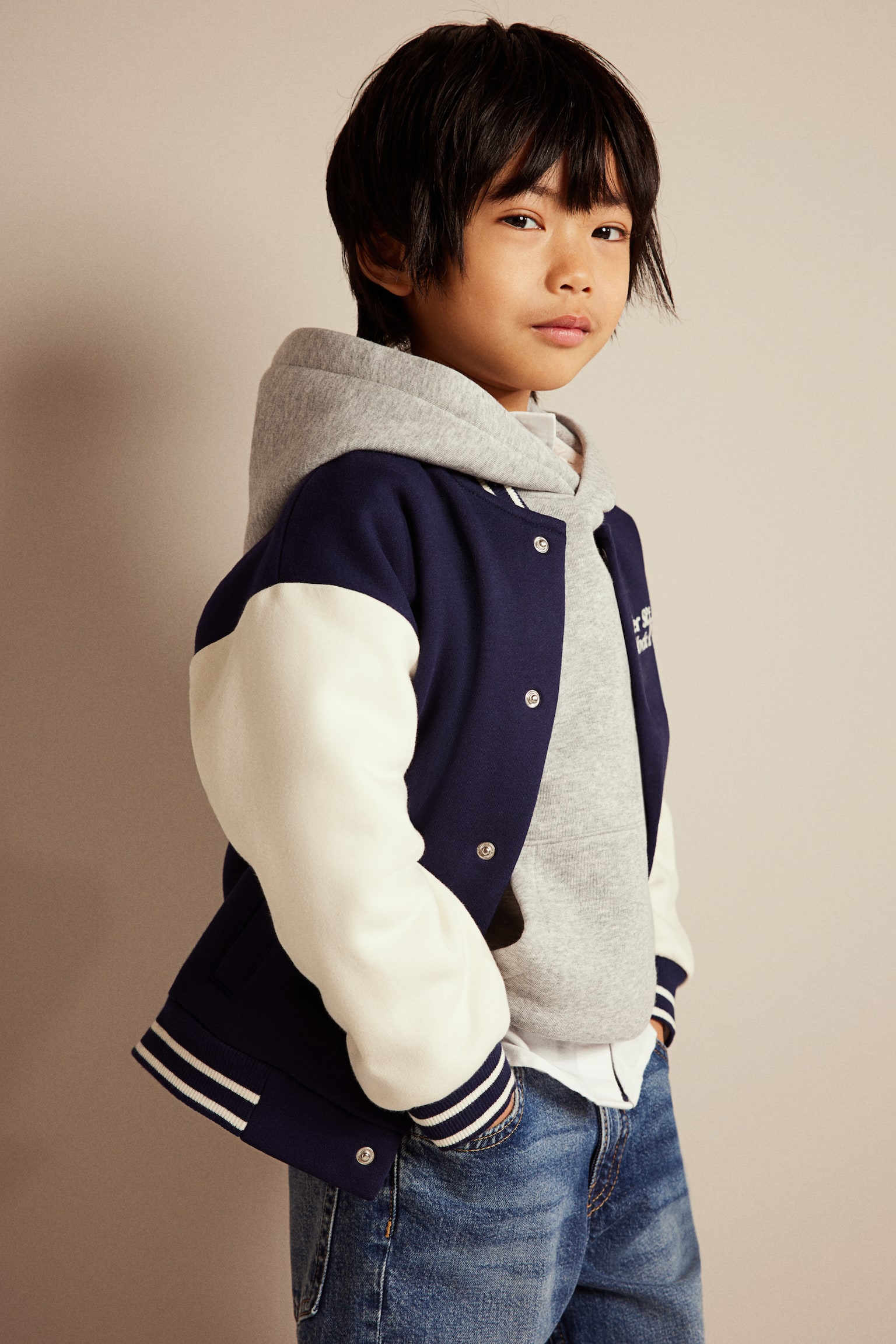 Appliqué Baseball Jacket - Dark blue/Block colour - 7