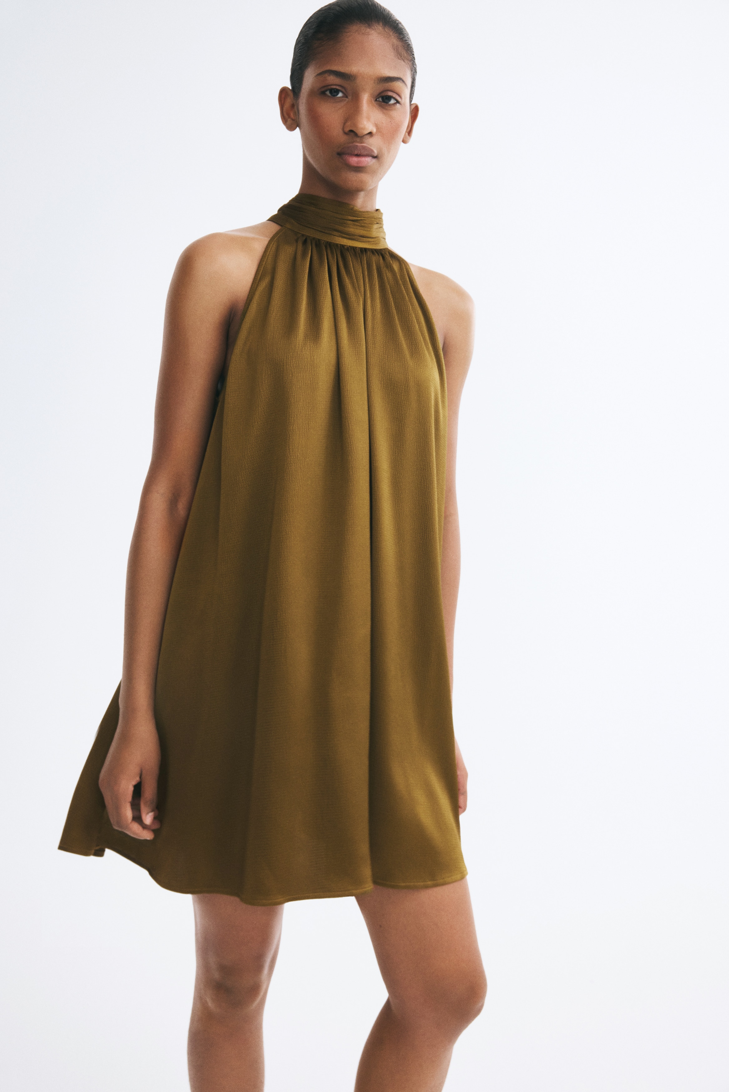 A-Line Dress with Bow Collar