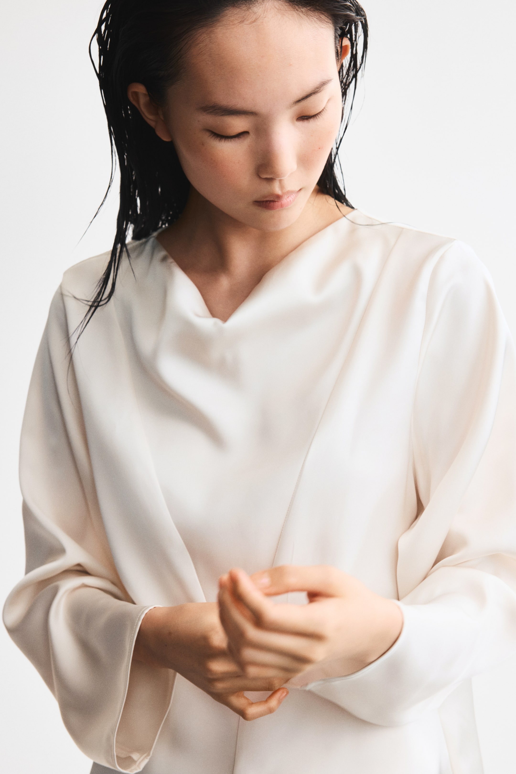 Cowl-Neck Satin Blouse