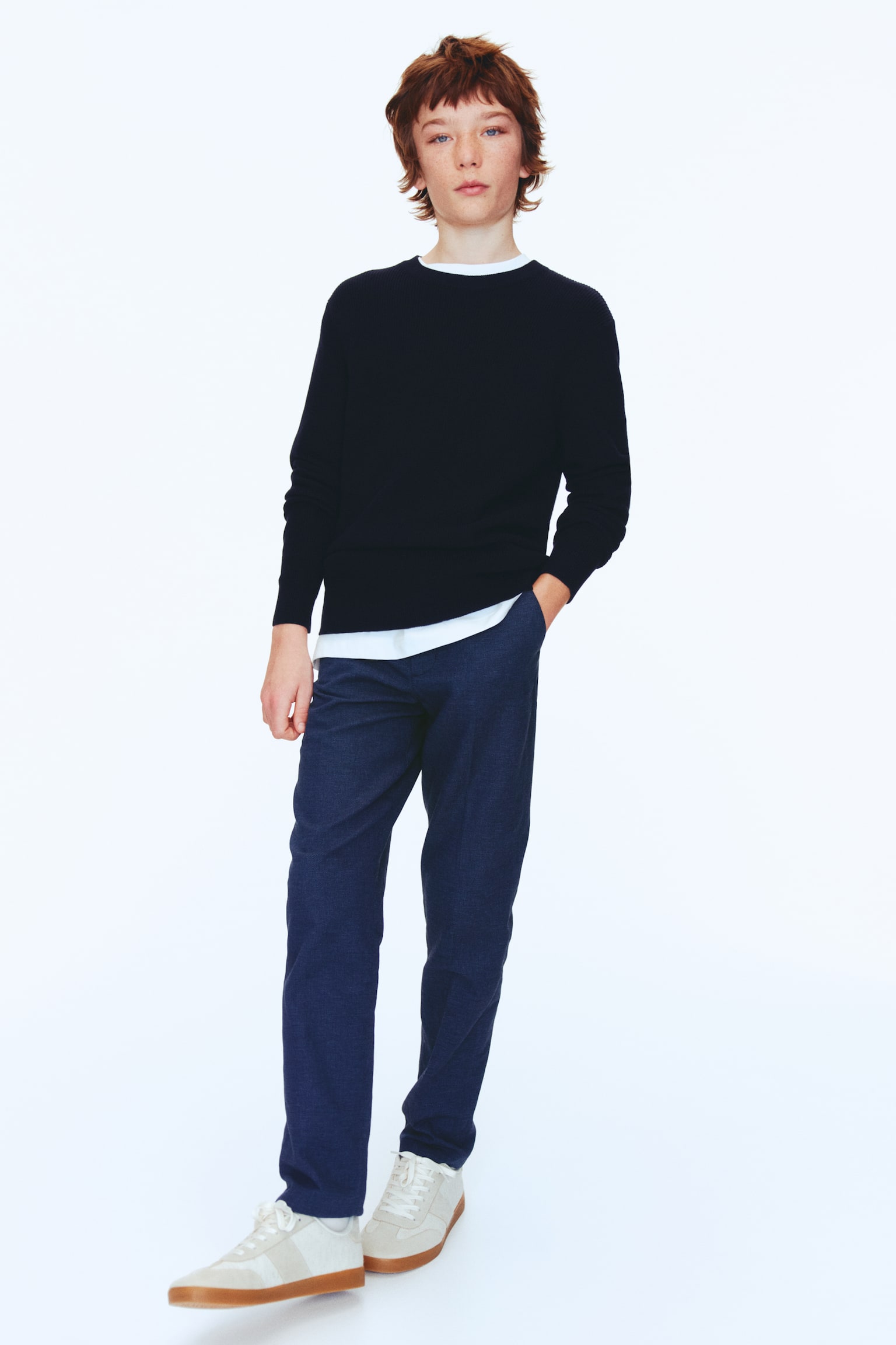 Eleganckie spodnie - Granatowy/Jasnoniebieski/Jasnobeżowy - 5