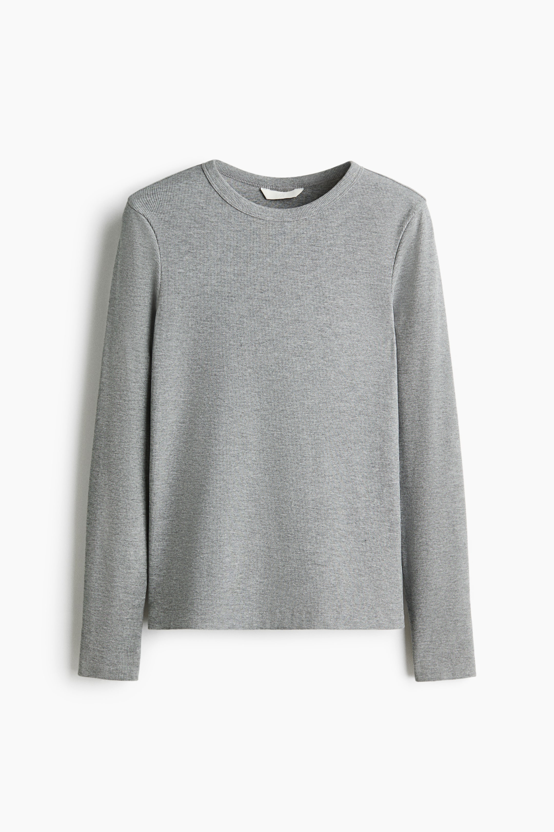 View larger image: Ribbed Cotton-Blend Top - Gray melange - Ladies | H&M US 1