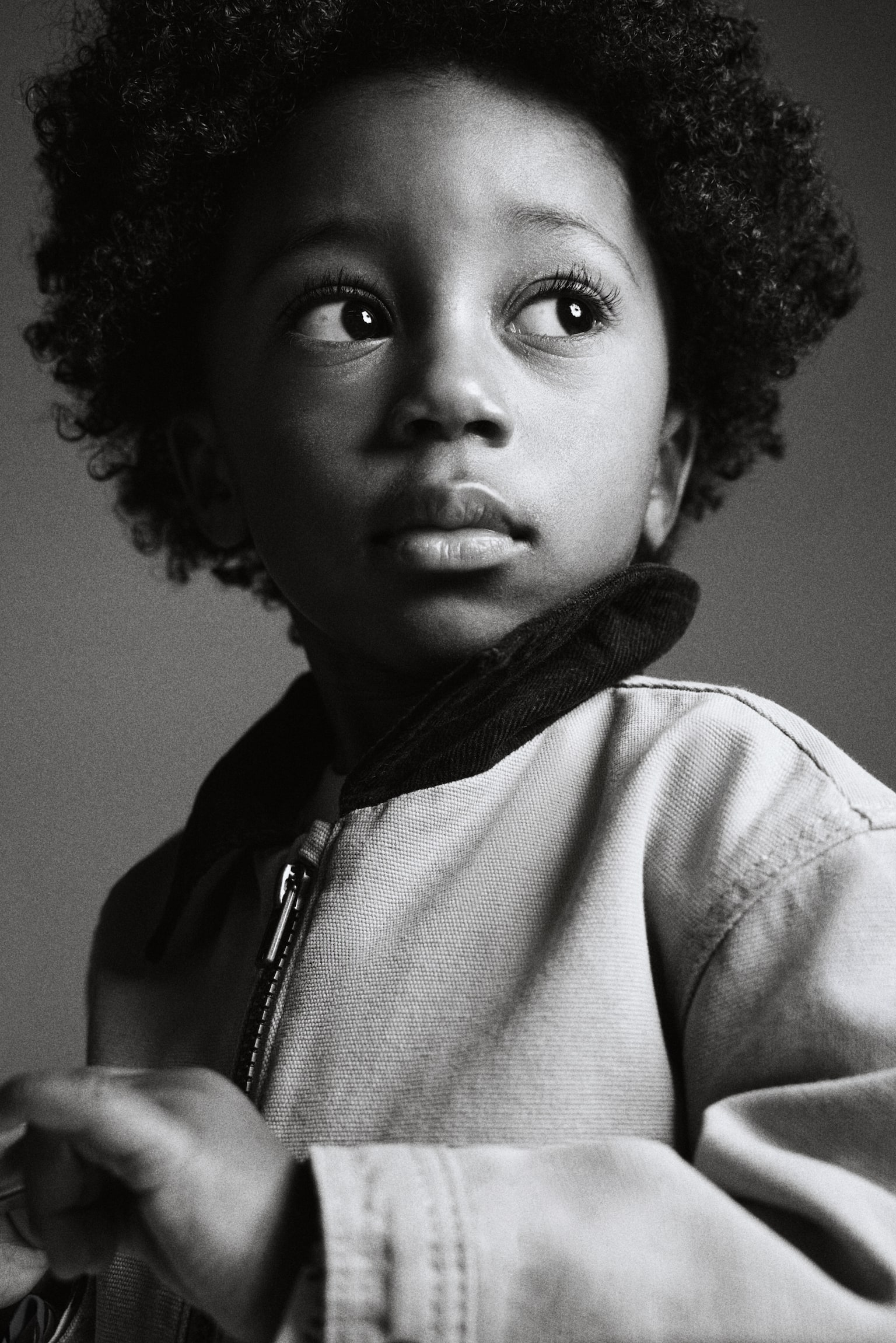 Corduroy-collar canvas jacket - Beige/Dark brown - 4