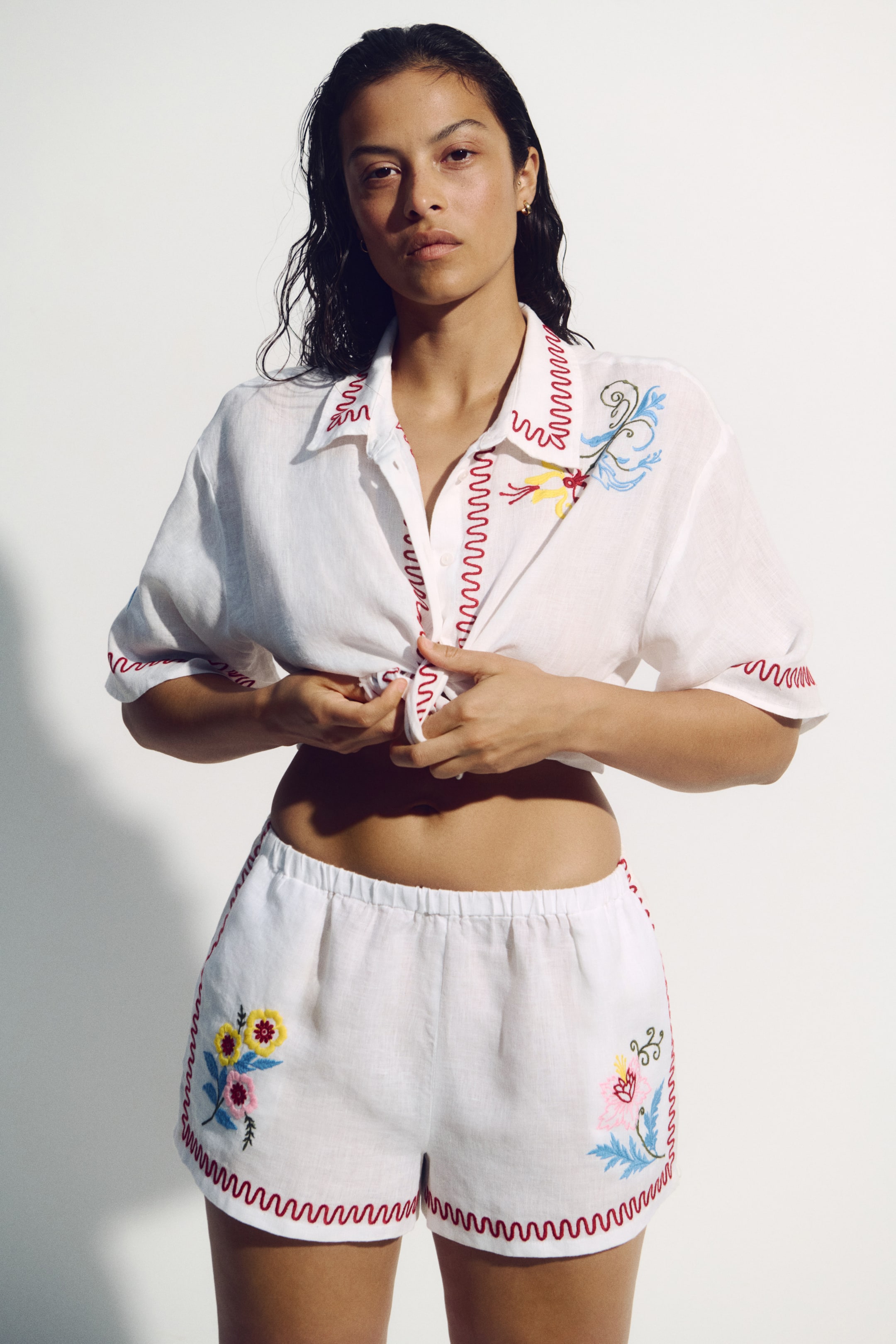 Embroidered Linen Beach Shorts