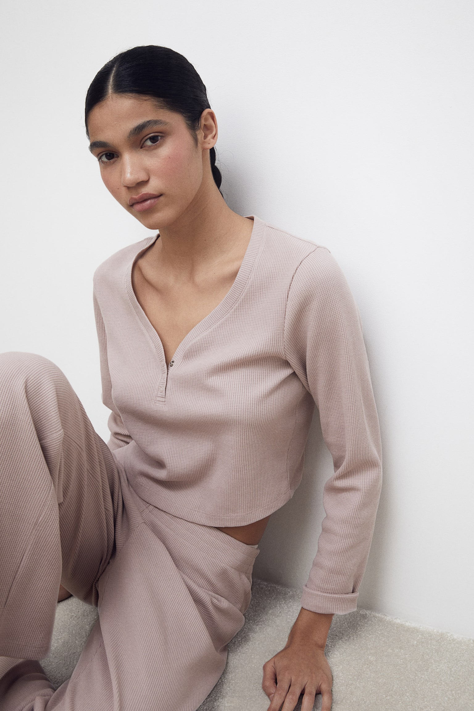 Waffled pyjamas - Dusty pink - 3