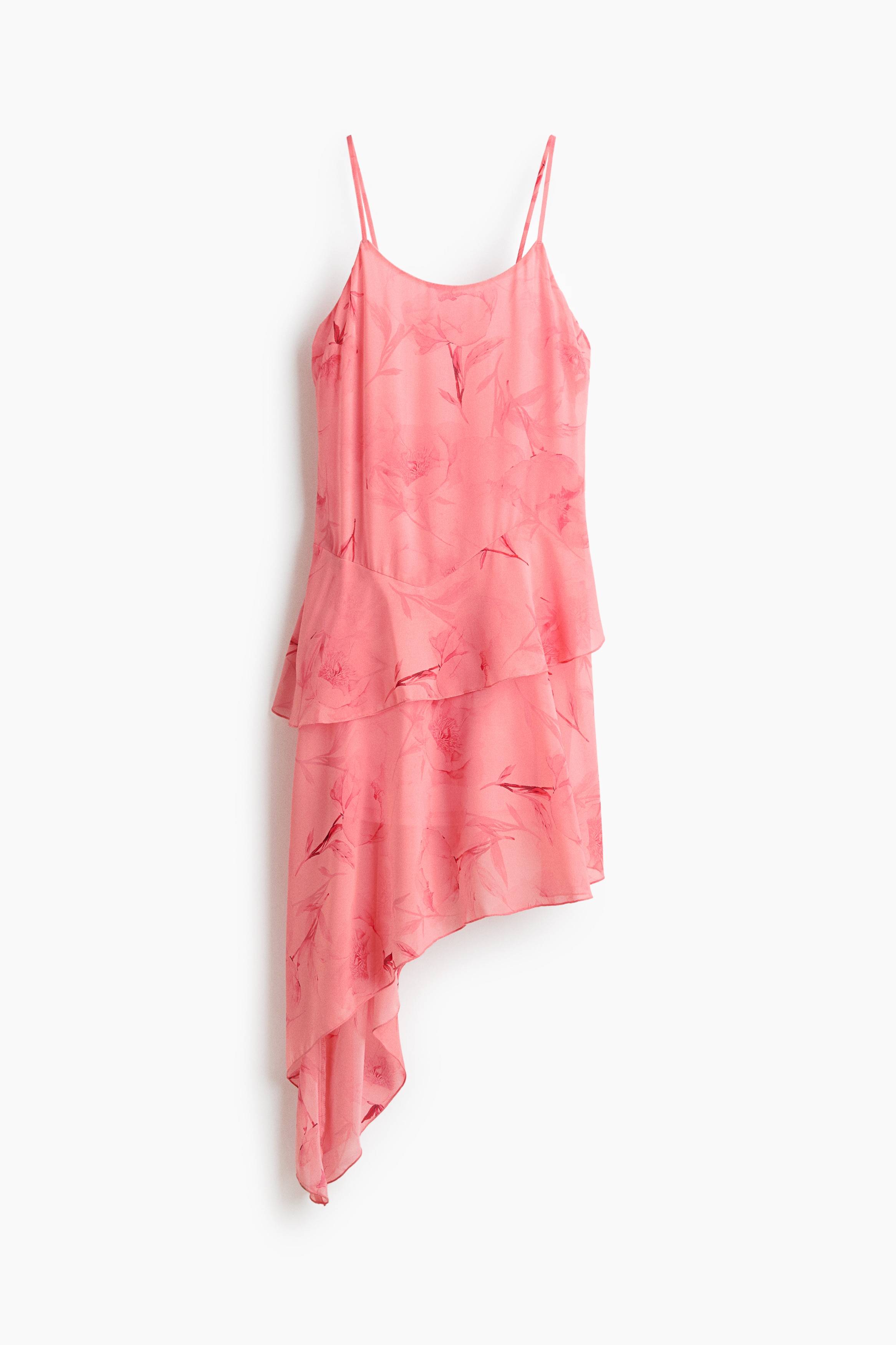 Asymmetrisches Chiffonkleid - Rosa/Geblümt/Schwarz/Gepunktet