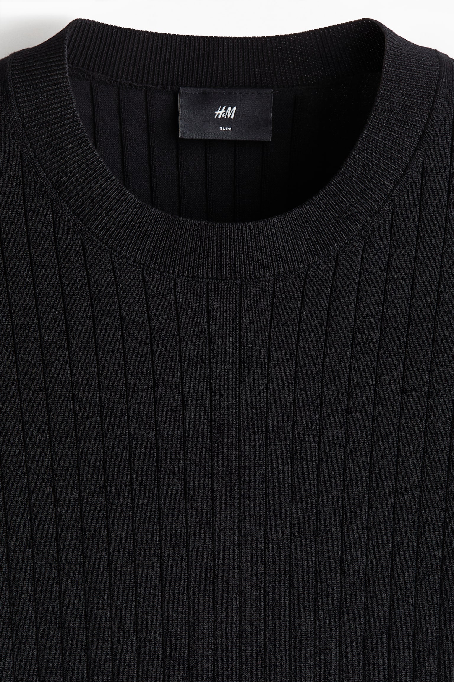 Мужская футболка H&M Slim-Fit Knit, цвет: Чёрный — фото 6