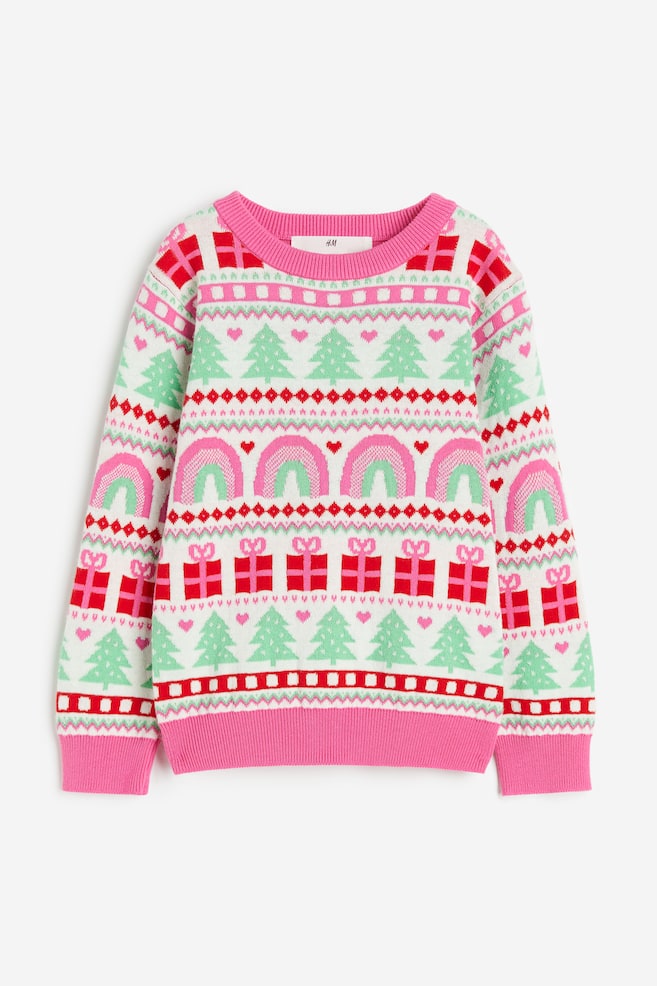 Jacquard-knit jumper - Pink/Christmas trees/Red/Patterned - 1