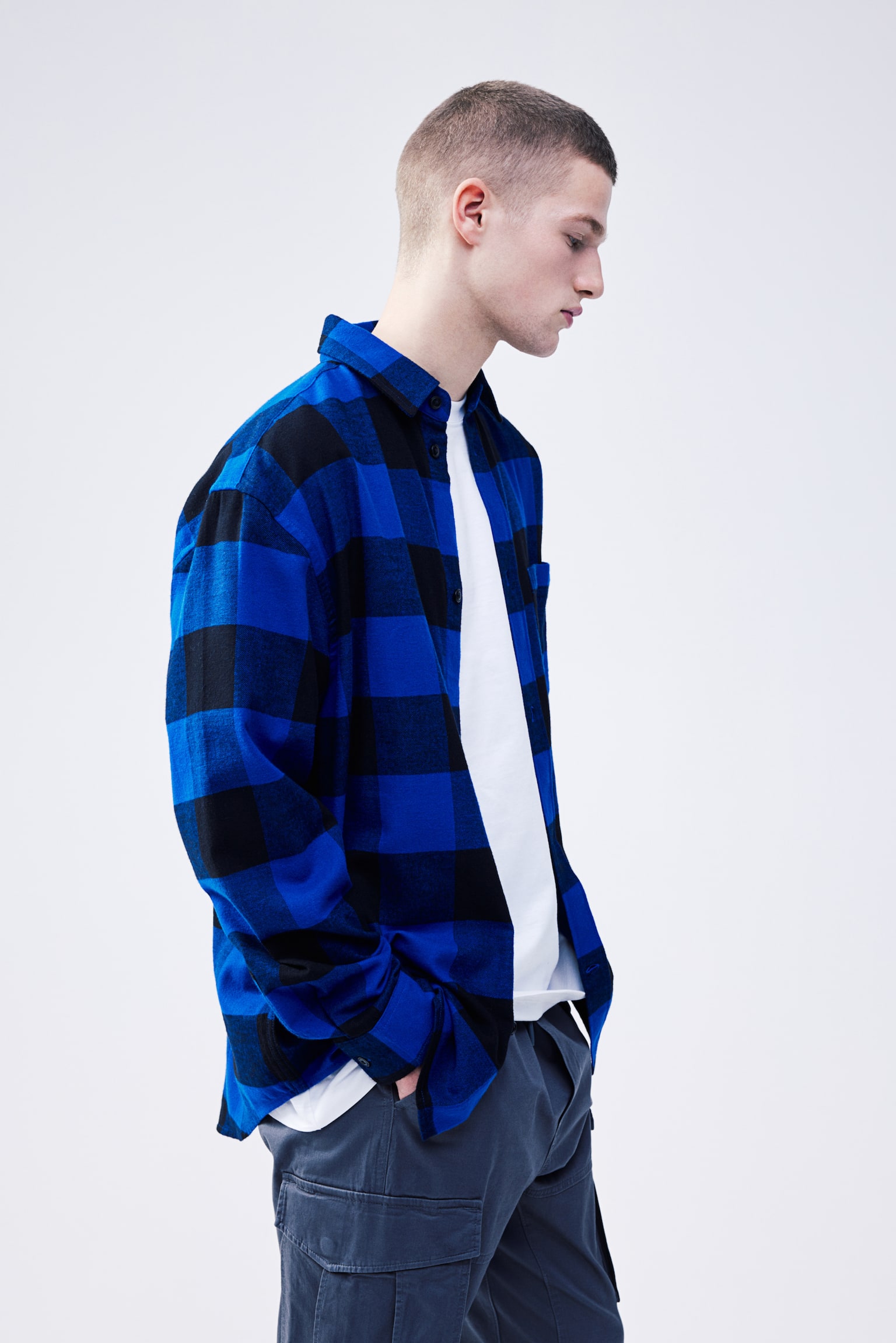 Relaxed Fit Flannel Shirt - Blue/Check/Red/Check/Black/Check/Dark grey/Check - 1