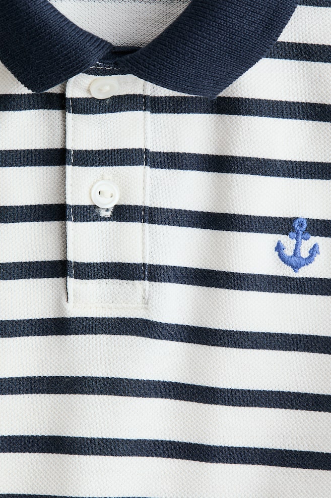 Embroidered-Detail Polo Shirt - White/navy blue striped/Raspberry red/Light blue/whale - 2