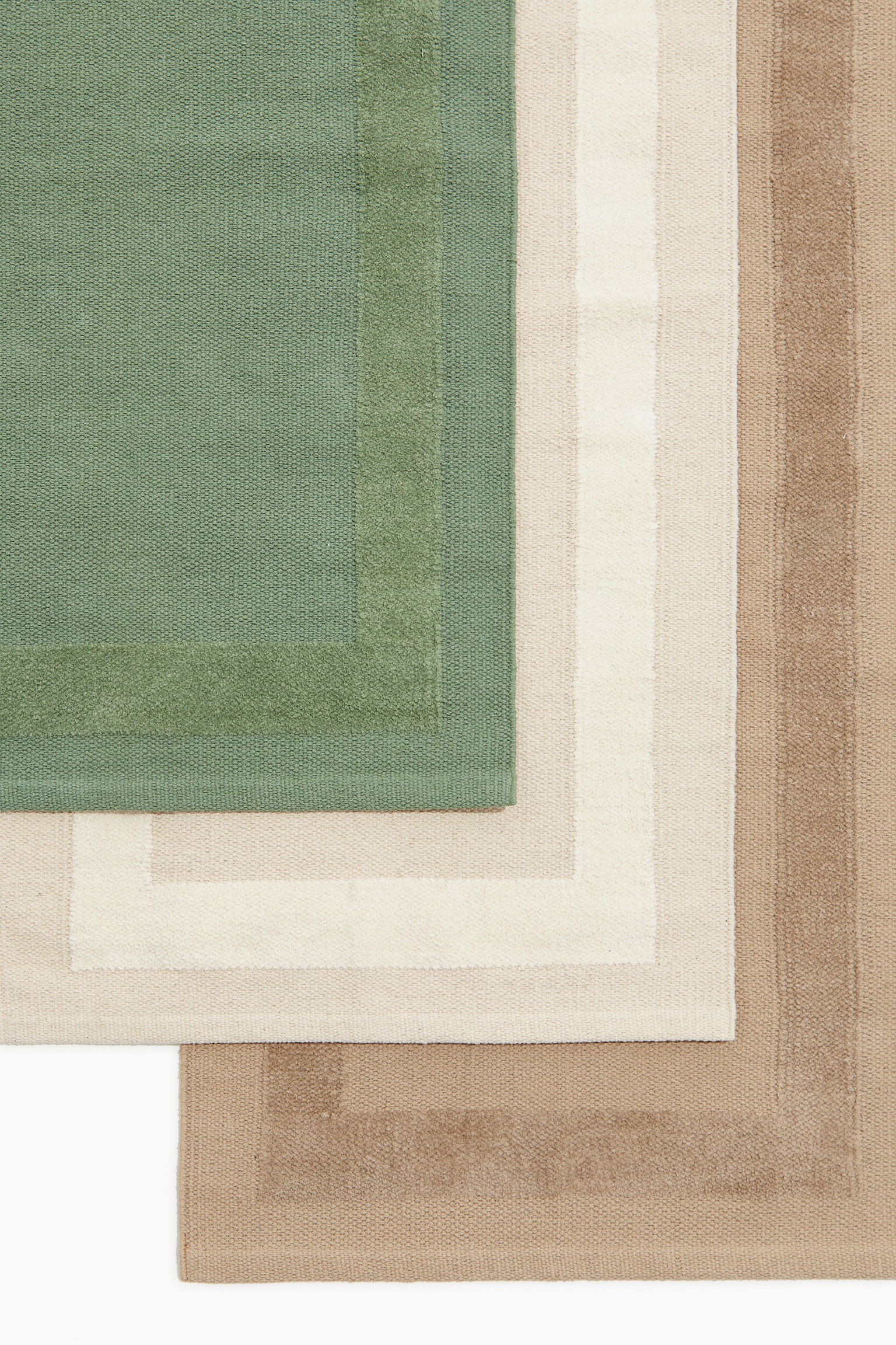 Flat weave cotton runner rug - Moss green/Light beige/Beige