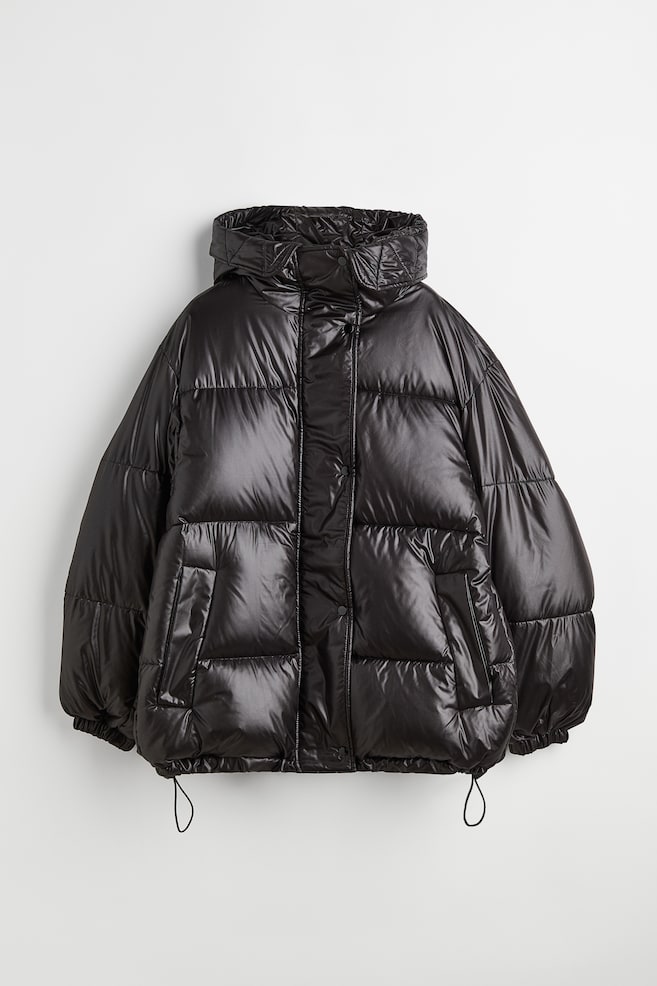 Oversized puffer jacket - Black/Light beige/Blue - 1