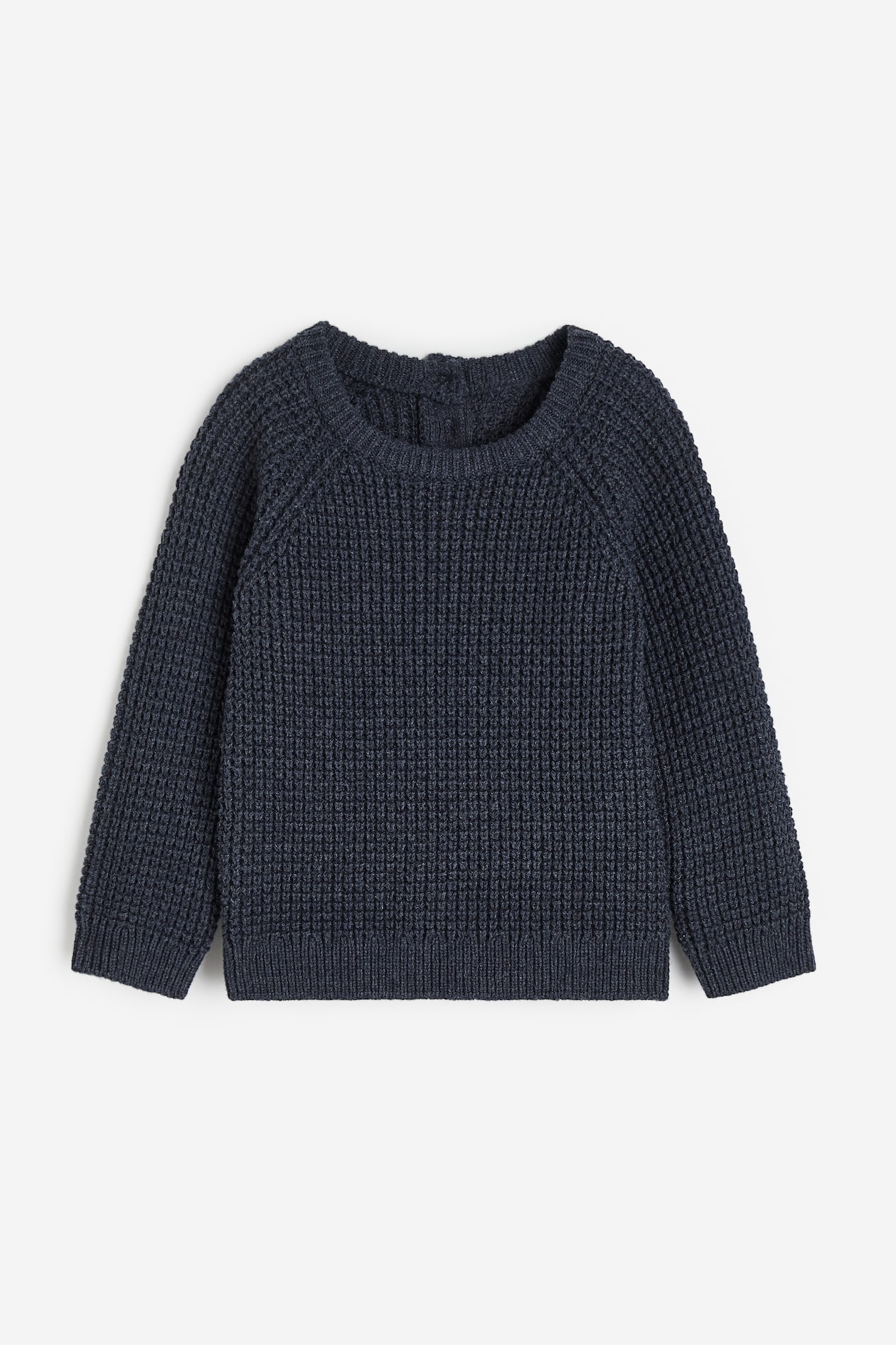 Waffle-knit cotton jumper - Round neck - Long sleeve - Navy blue 