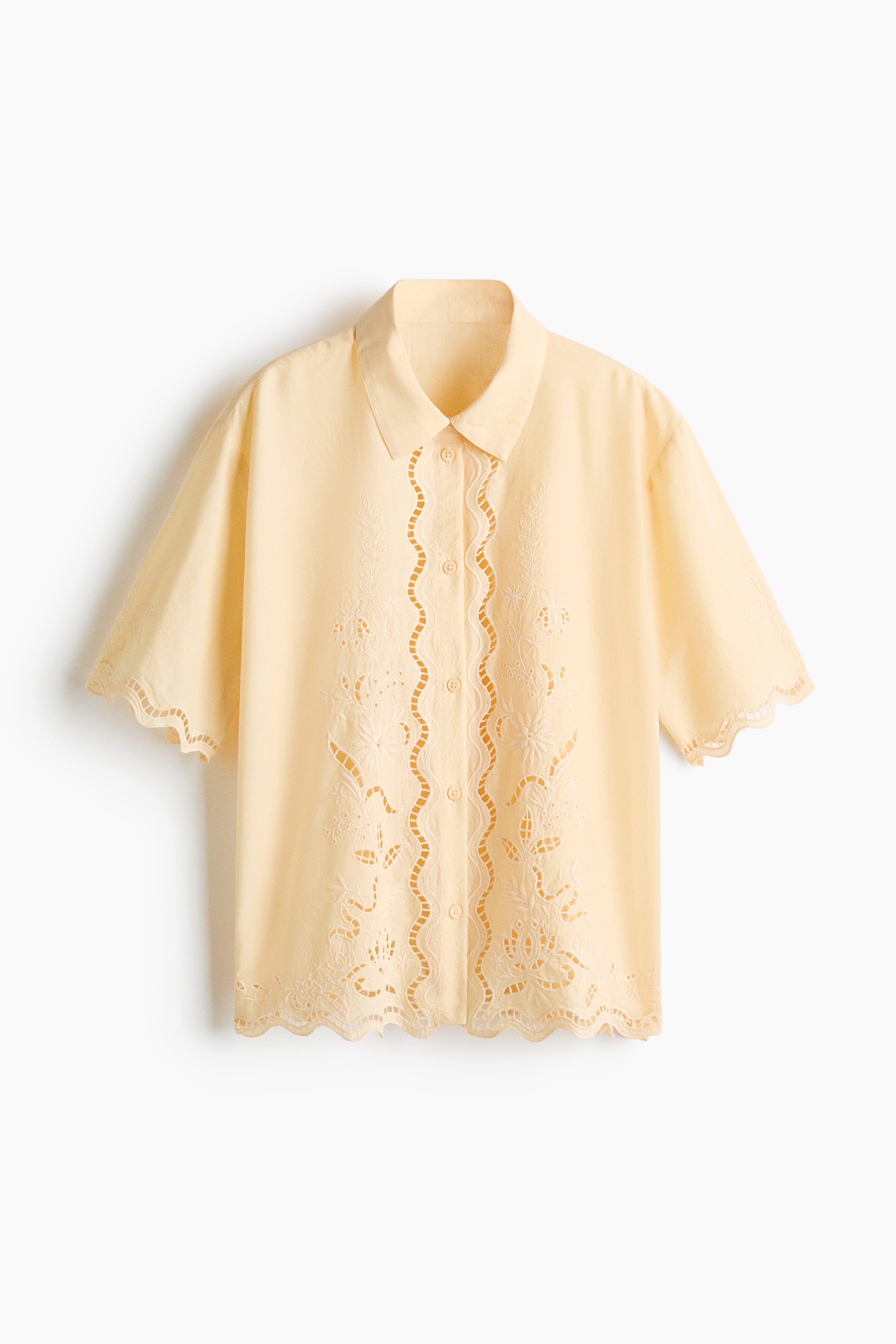 Broderie anglaise cotton beach shirt - Yellow