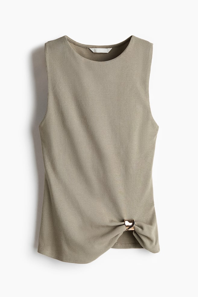 Draped-detail ribbed top - Light khaki green/Cream/Black - 1