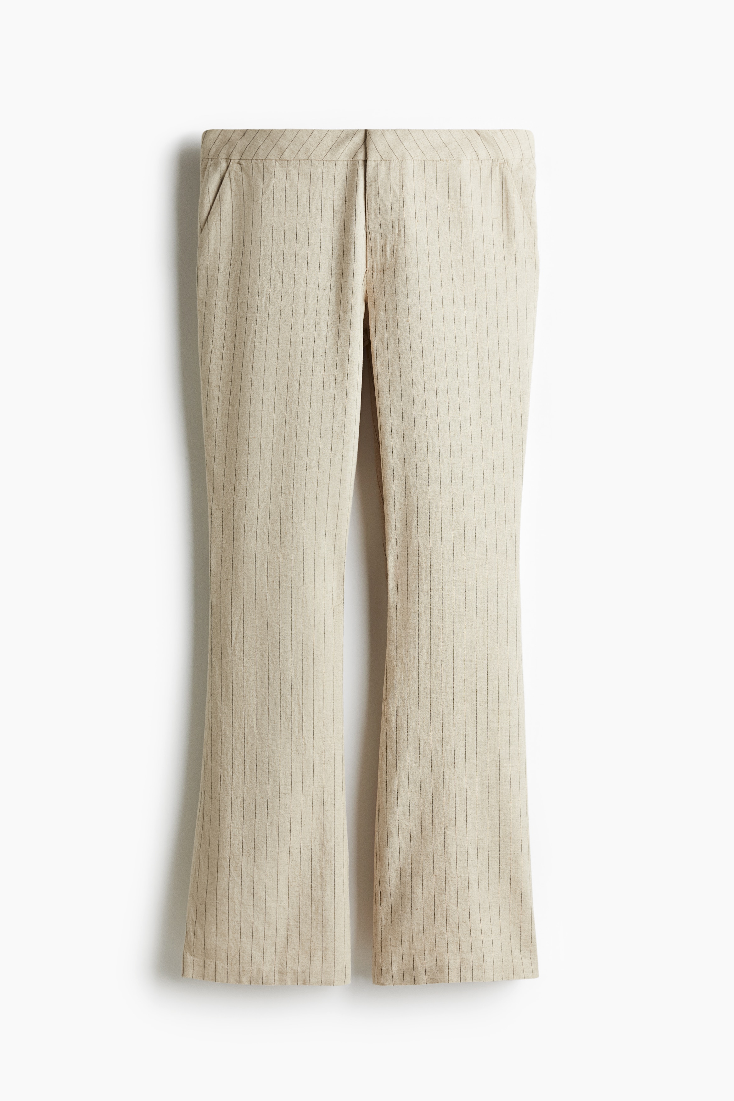 Dressad byxa i linmix - Ljusbeige/Kritstrecksrandig/Crèmevit/Grå/Vinröd