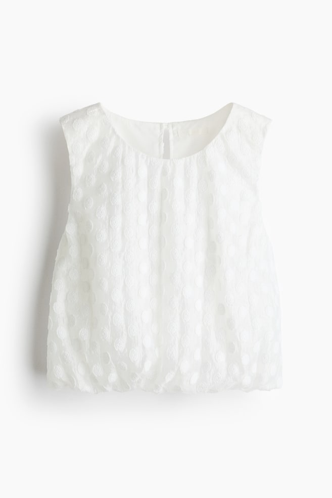 Jacquard-weave bubble-hem blouse - White/Black - 1