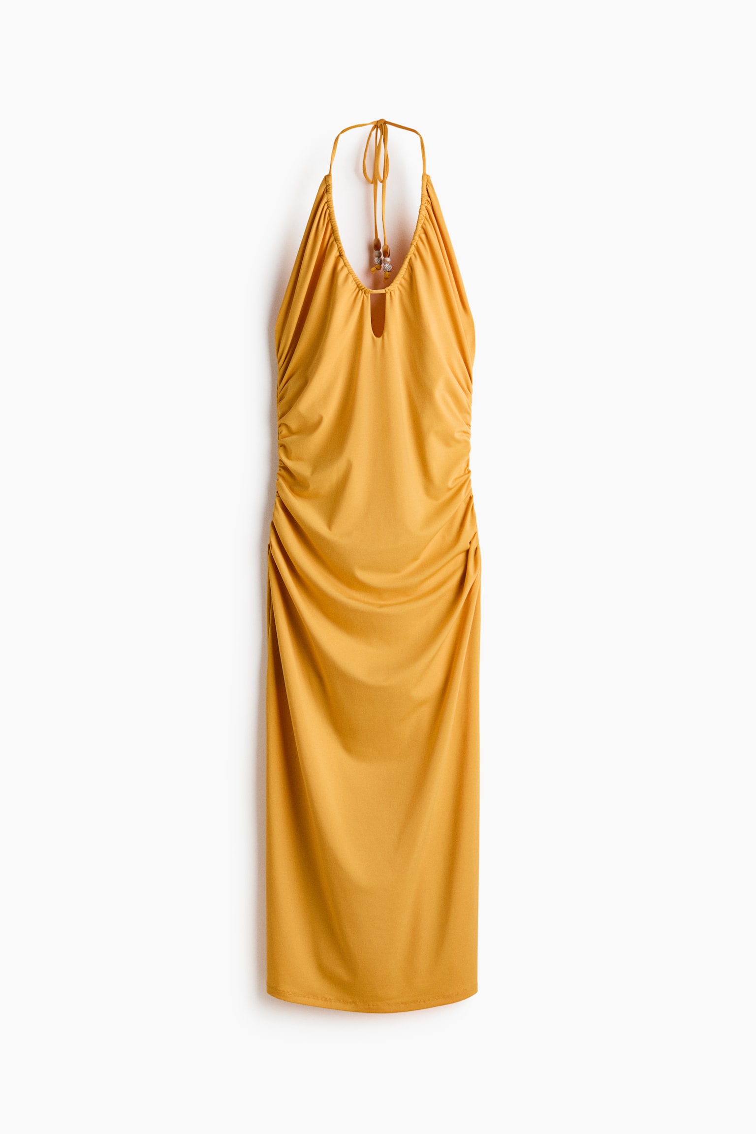 Draped Halterneck Dress - Yellow/Dark brown - 2