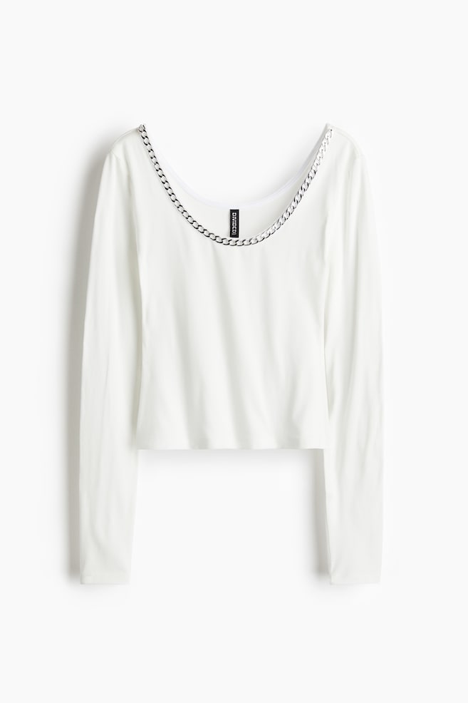 Top de manga larga con cadena decorativa - Blanco/Negro - 1