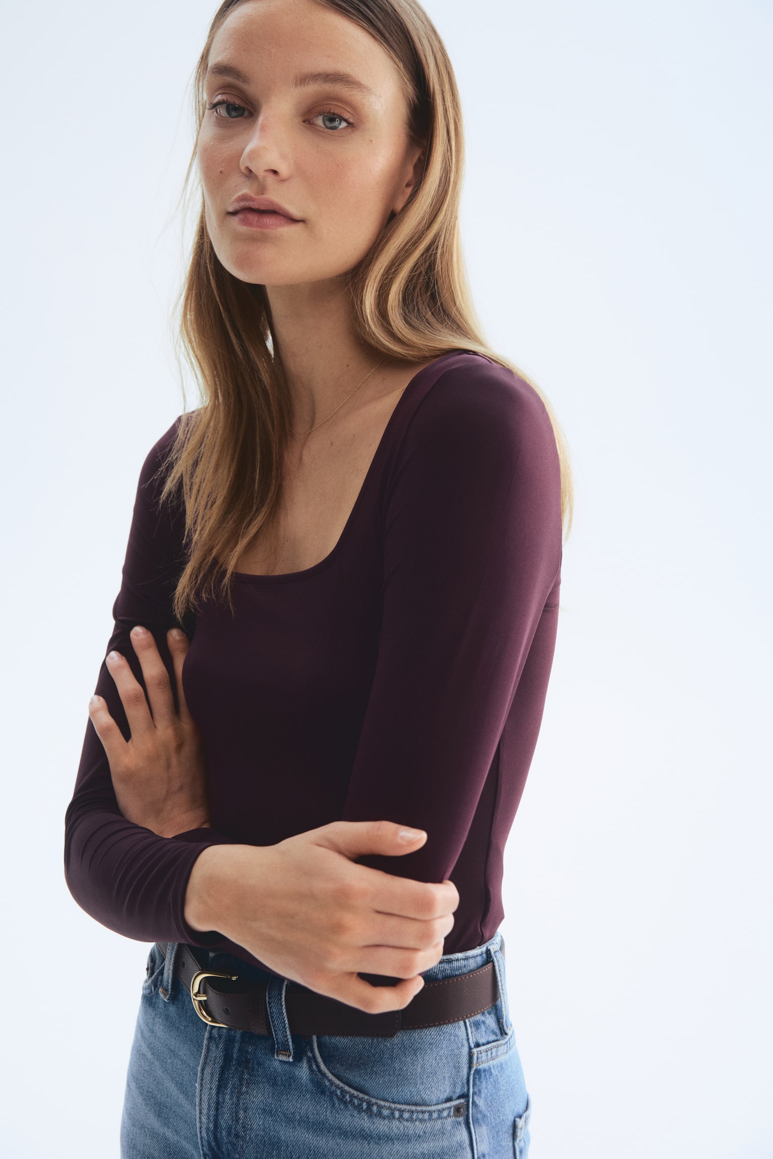 Long-sleeved thong body - Plum purple/Black/Dusty pink/Grey - 1